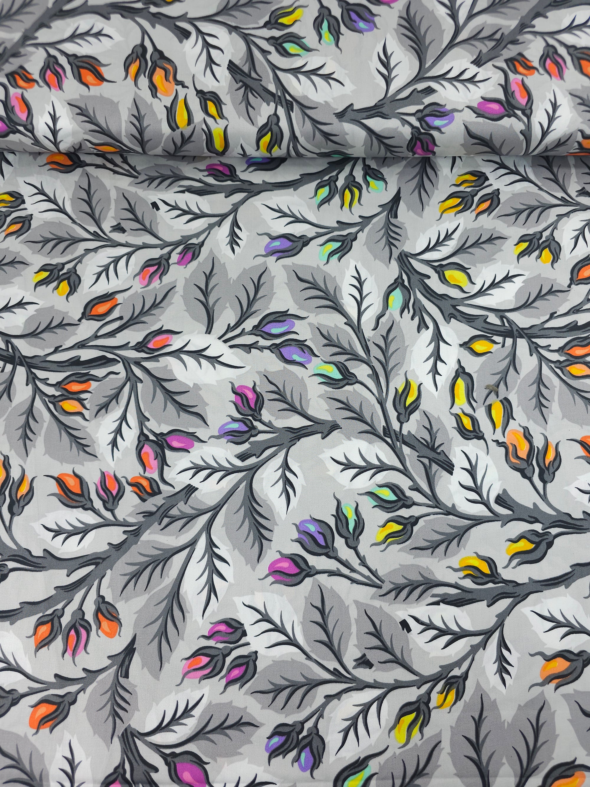 *PRE ORDER* Light Grey Best Buds Graywork Cotton Sateen 102" - Tula Pink *EXTRA WIDE*