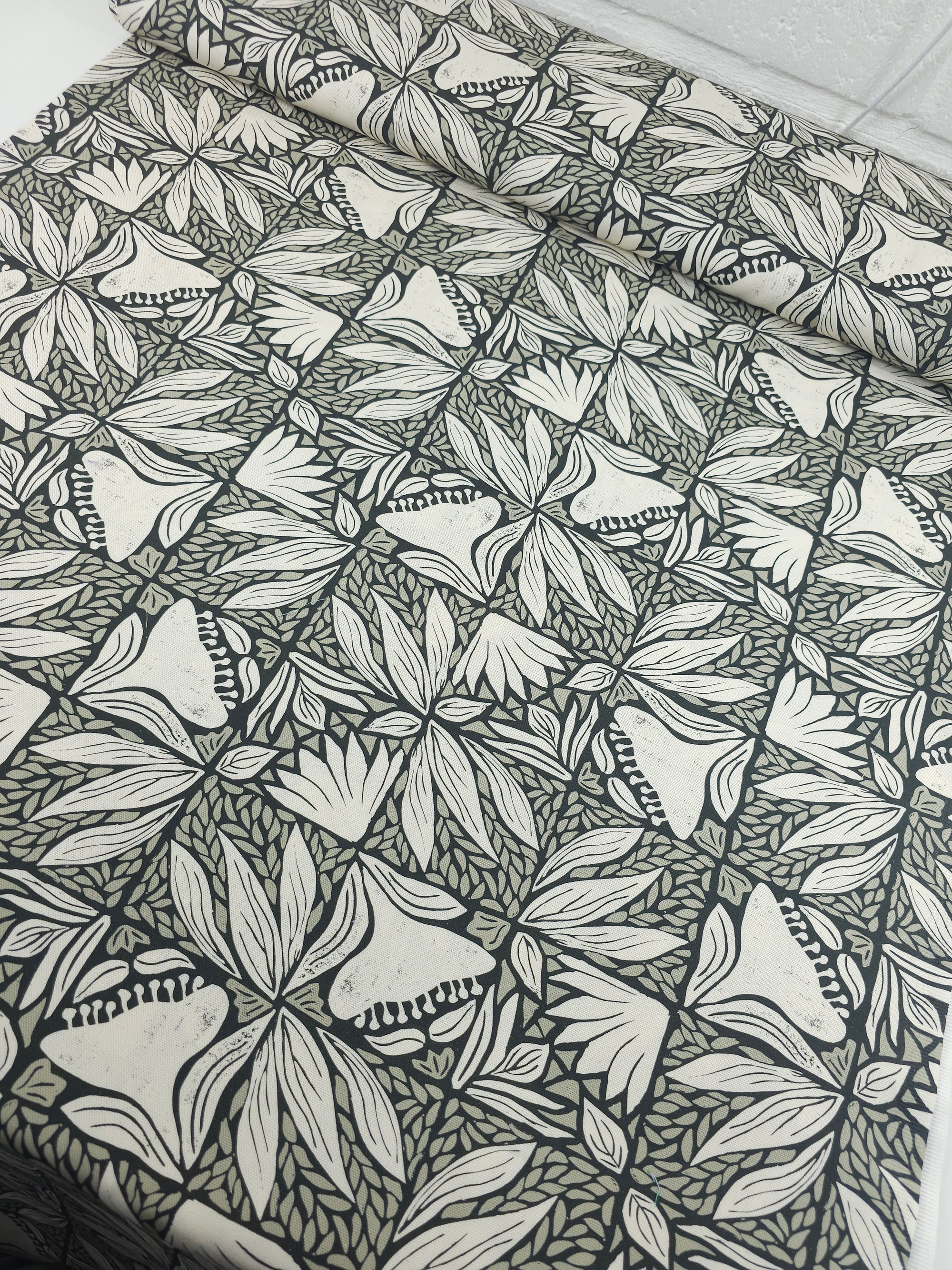 Grey/Ivory Floral Window Canvas Cotton *DEFECT*