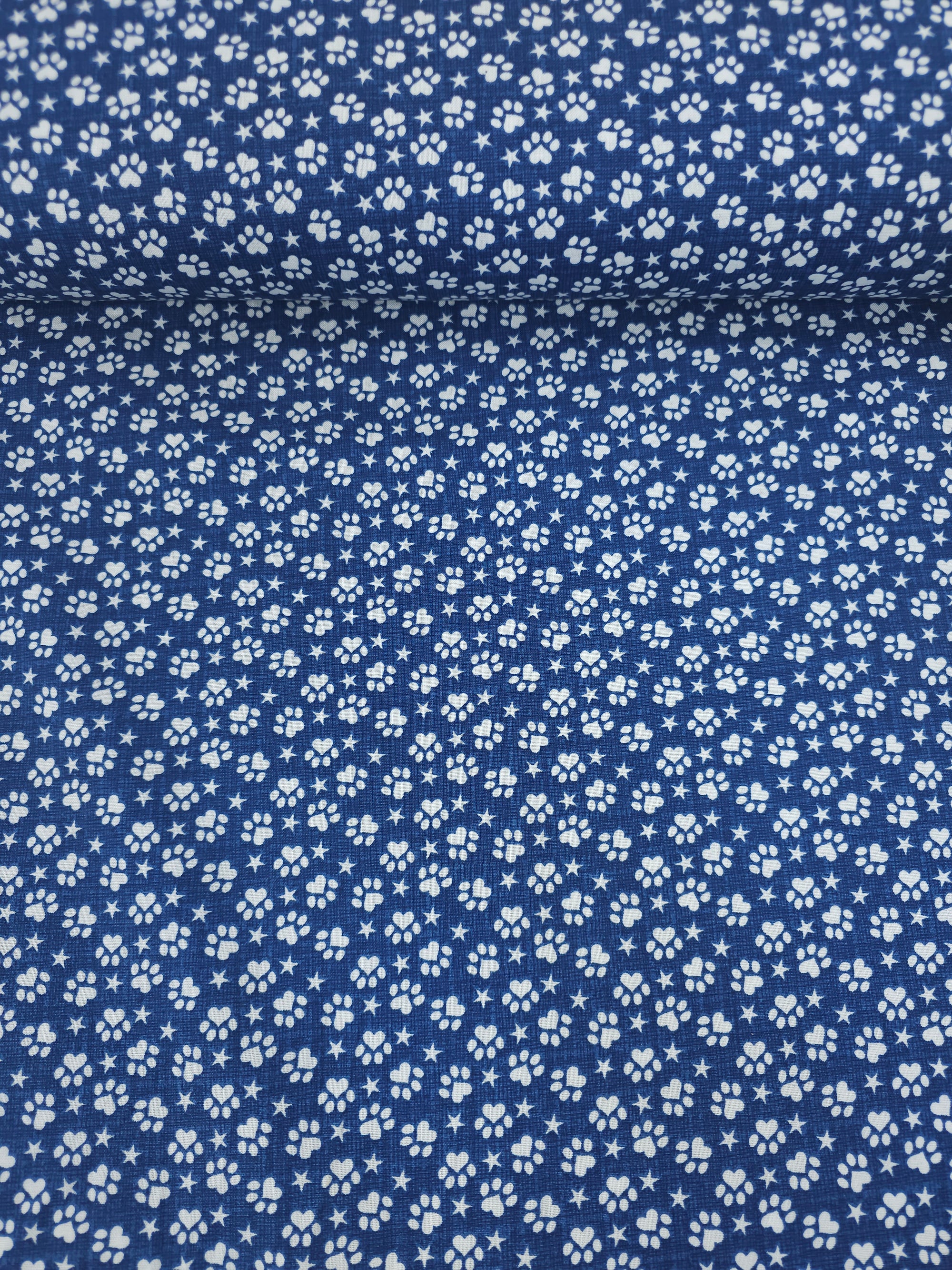 Denim Blue Heart Paw 100% Cotton