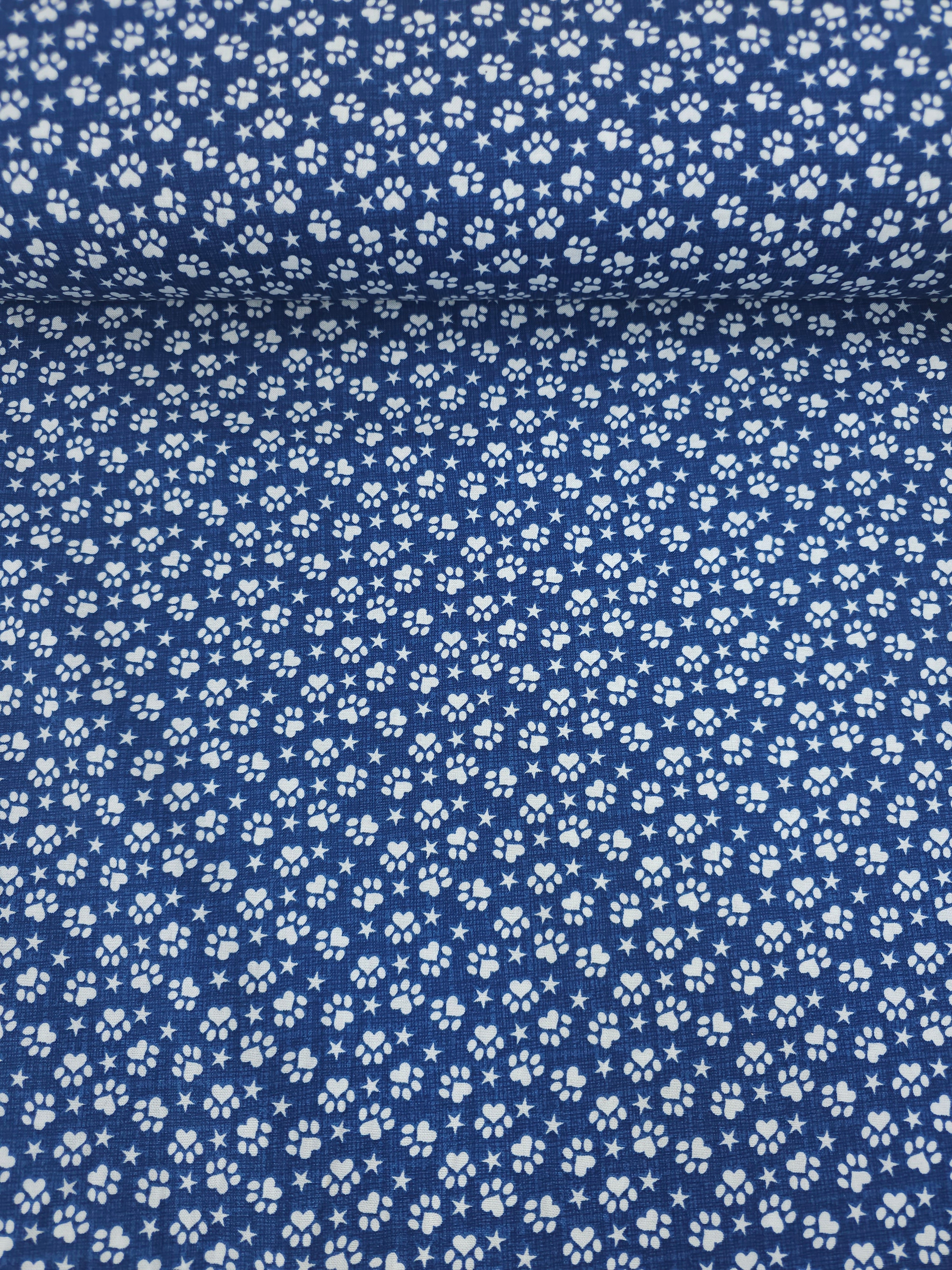 Denim Blue Heart Paw 100% Cotton