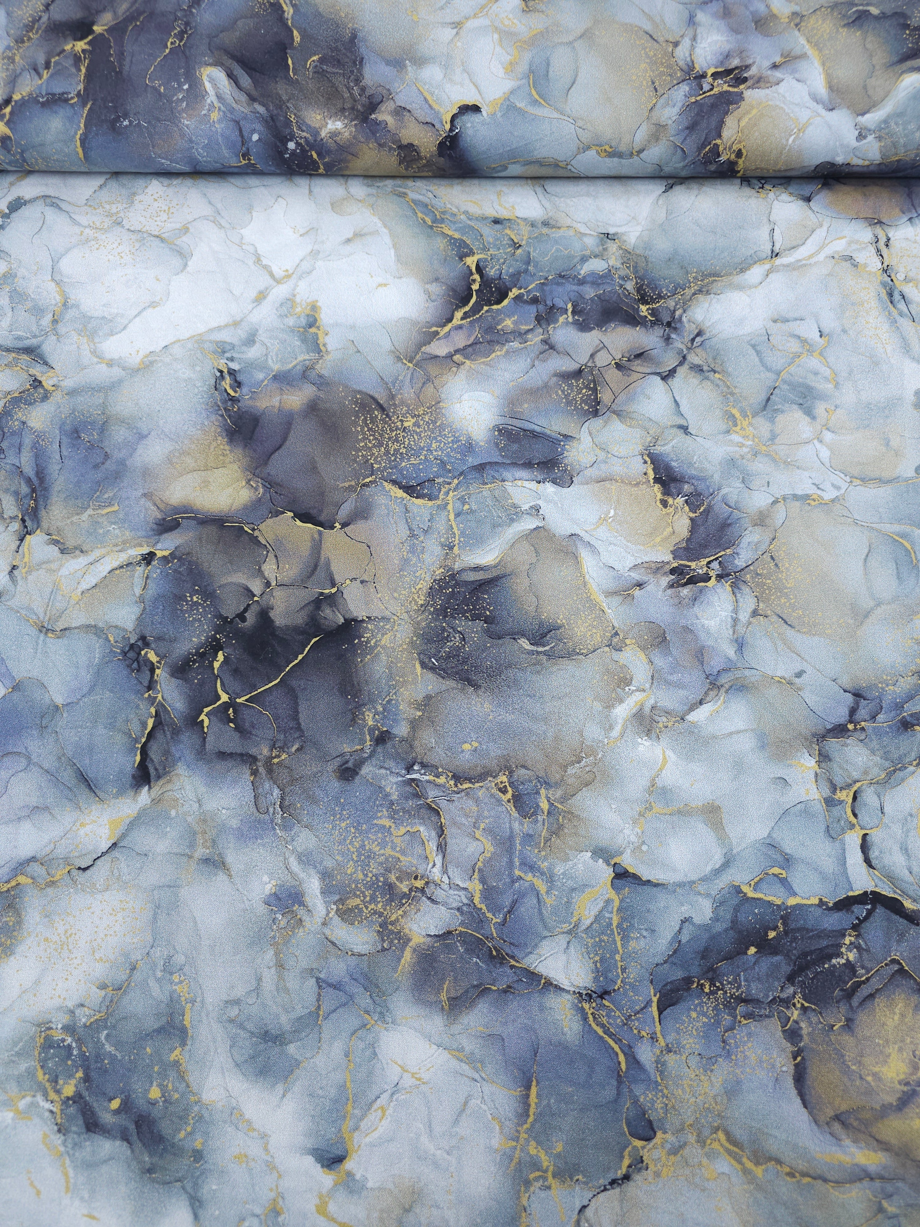 Smokey Grey/Gold Marble 100% Cotton 106" *EXTRA WIDE*