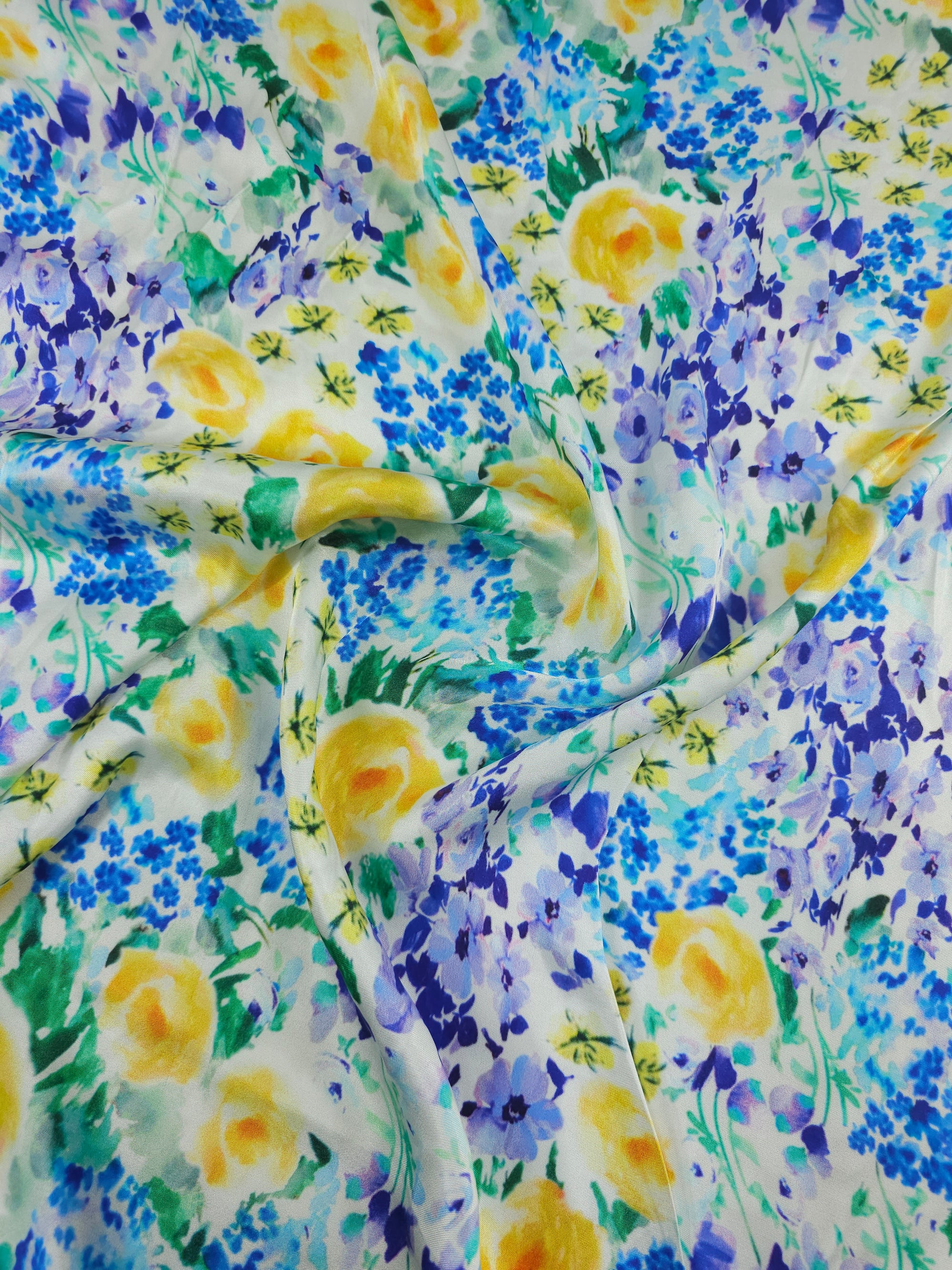 Rose Floral Meadow Viscose Satin