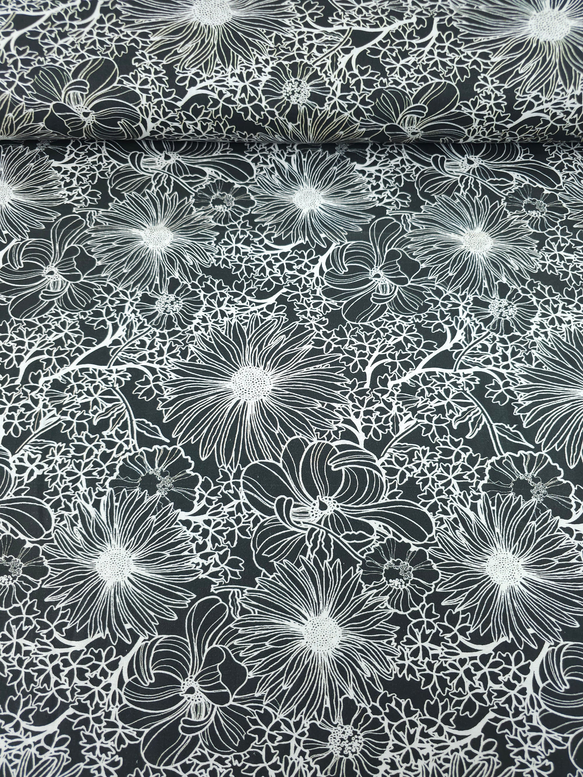 Black Wonder Floral Sketch 100% Cotton