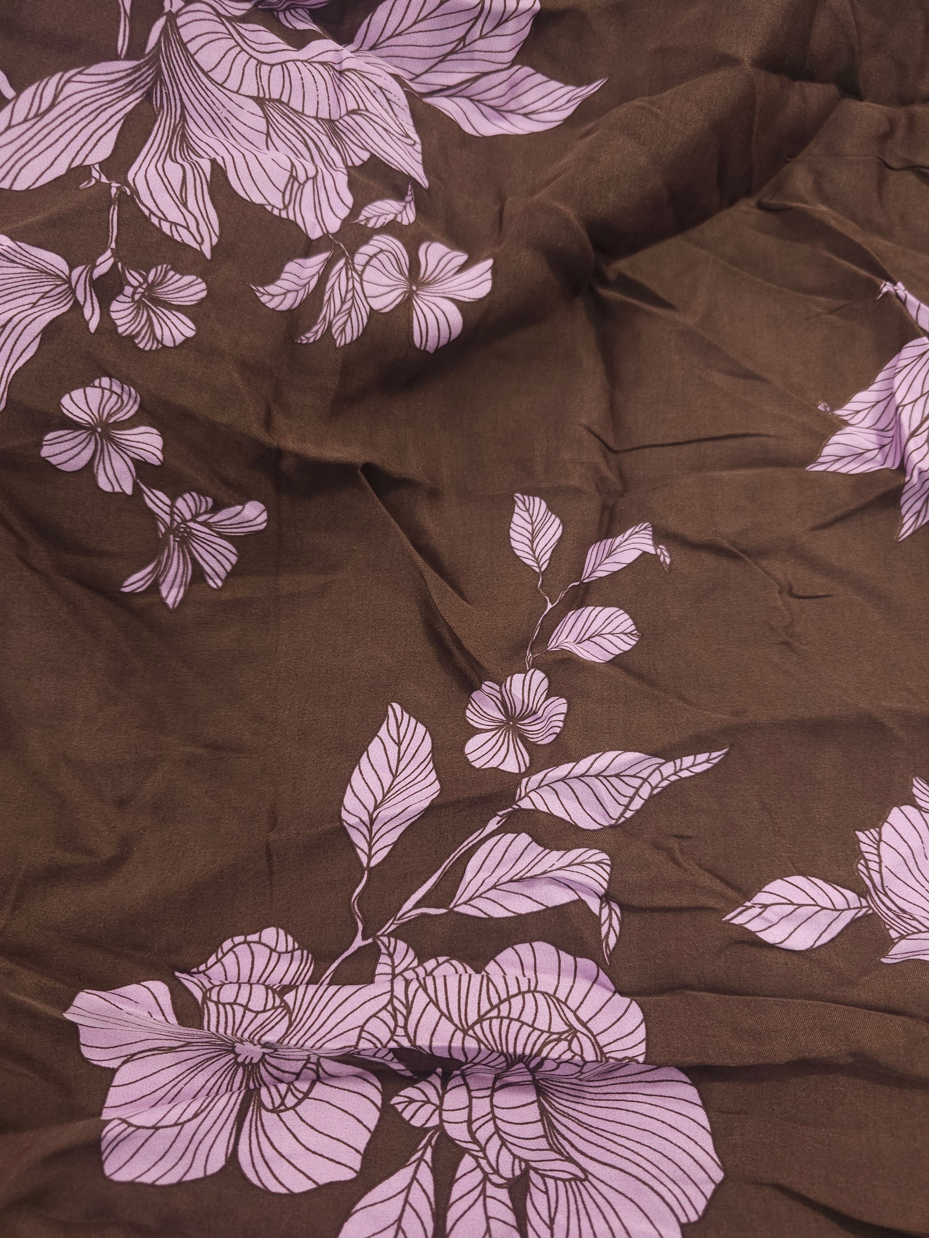 Brown pink floral Viscose sateen- 6m piece