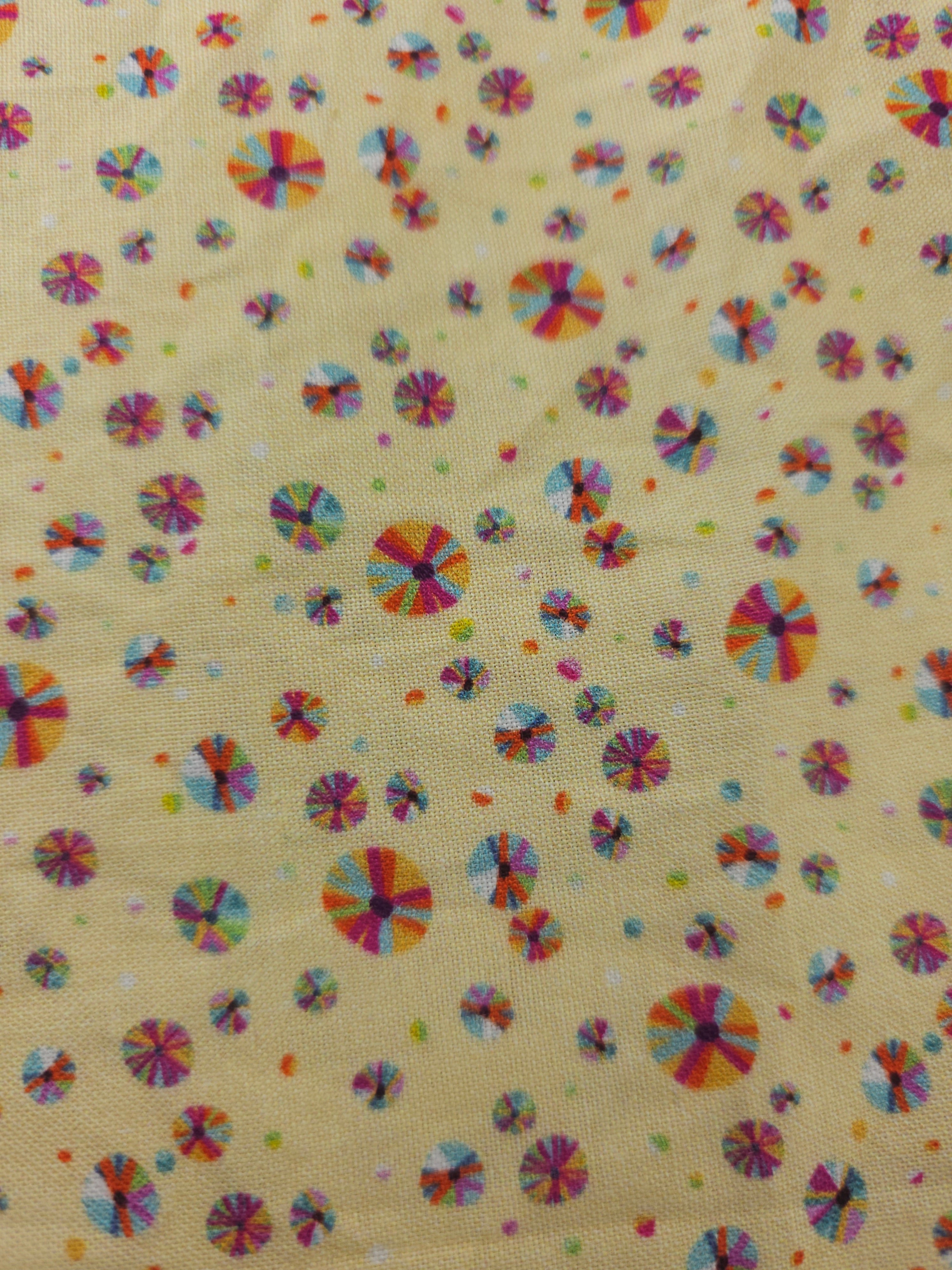 Buttermilk rainbow wheels Cotton- 4m piece