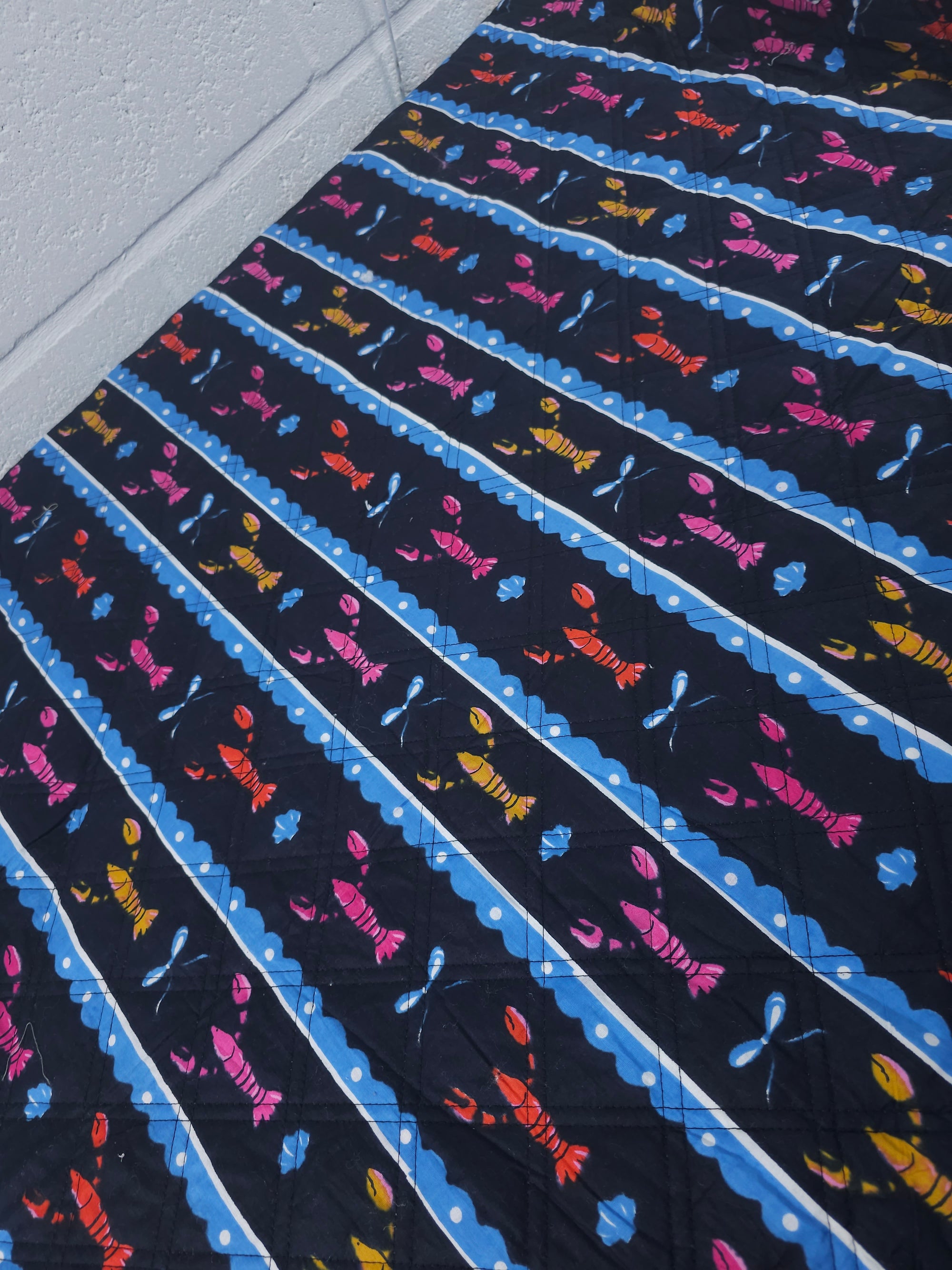 Dark Navy Lobster Stripe Quilted Screen Print - 1.35m Piece