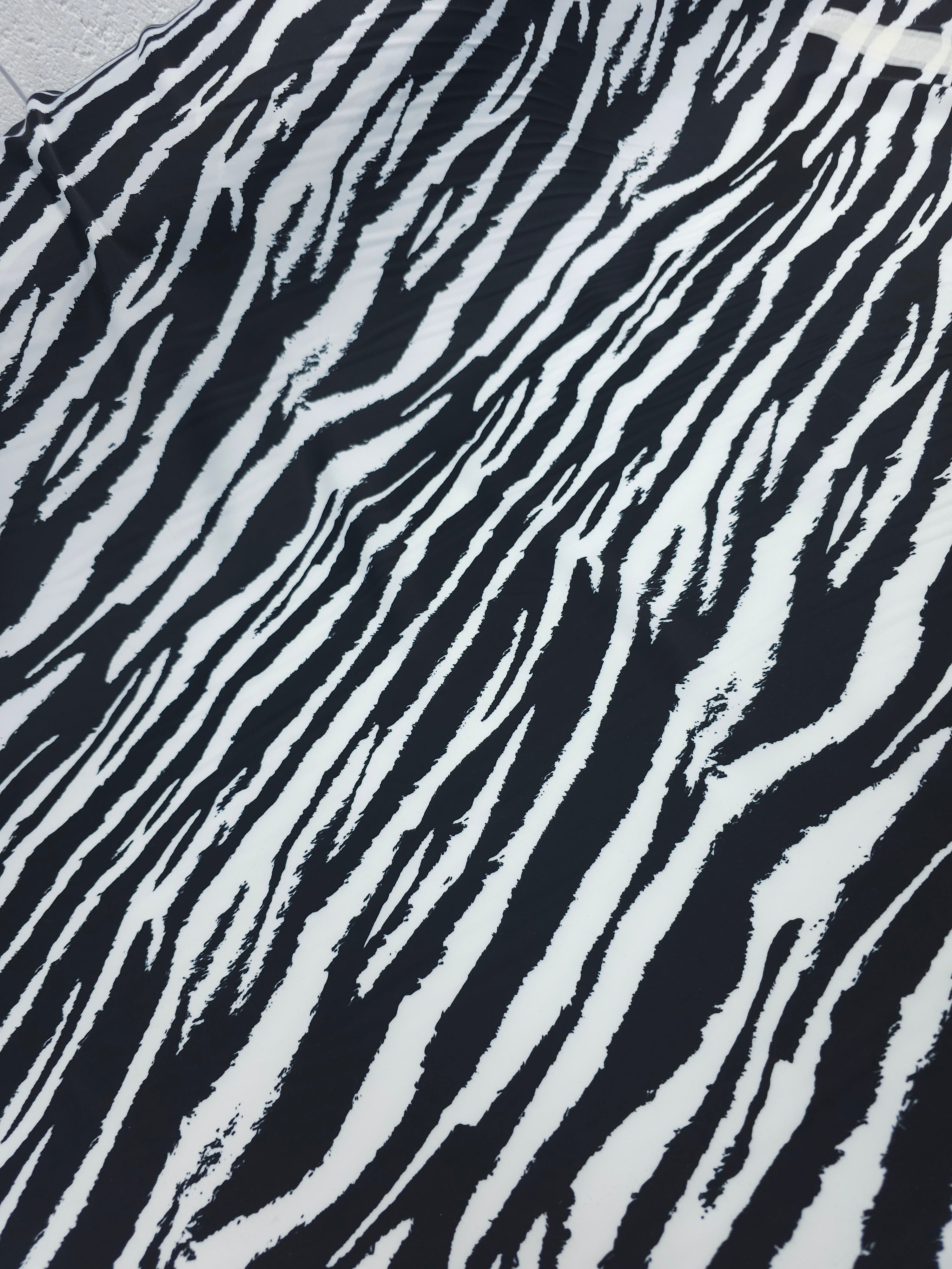 Black/White Zebra Stripe Crinkle Satin Stretch