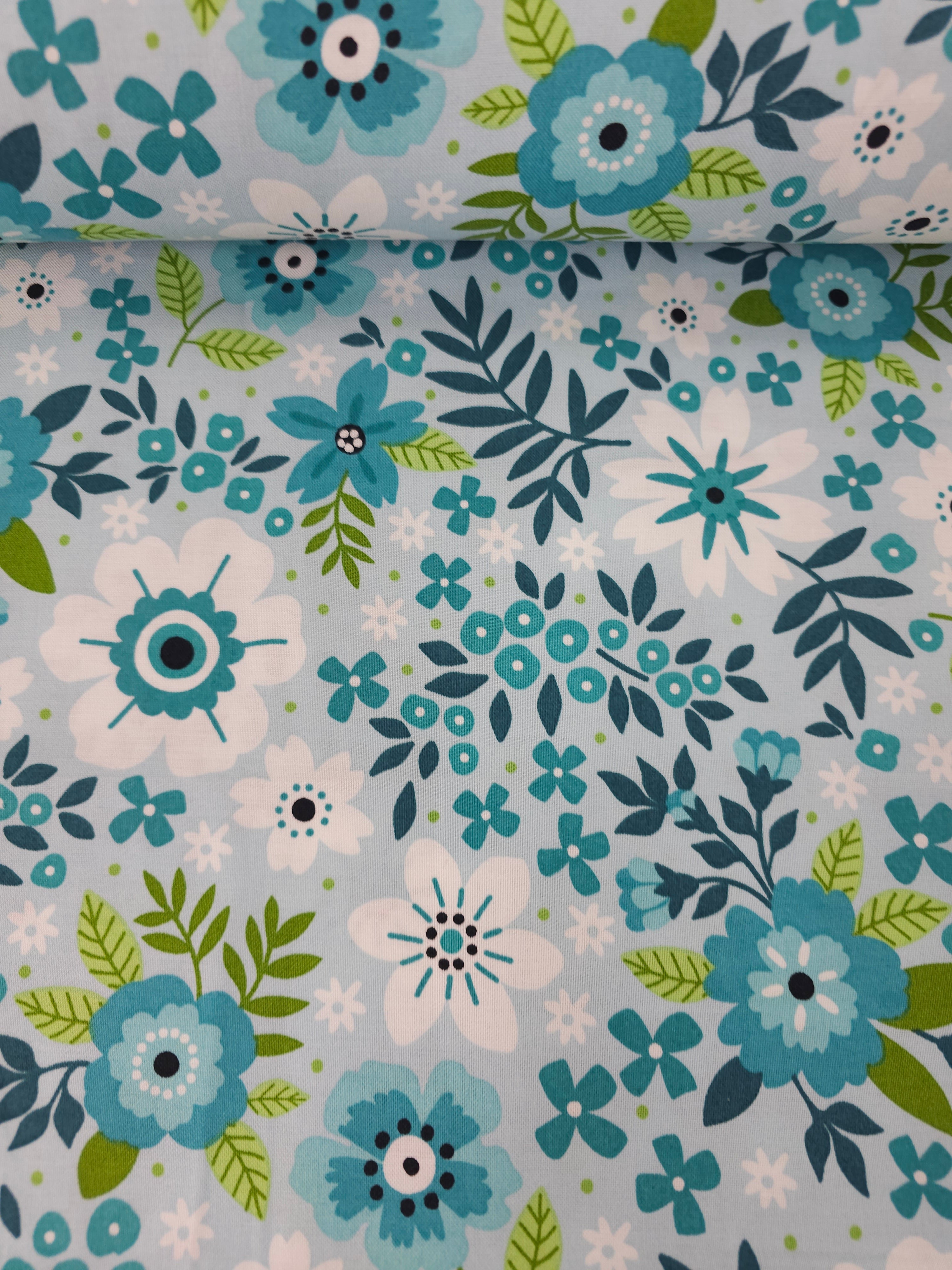 Blue/Green Garden Bloom 100% Cotton - Benartex