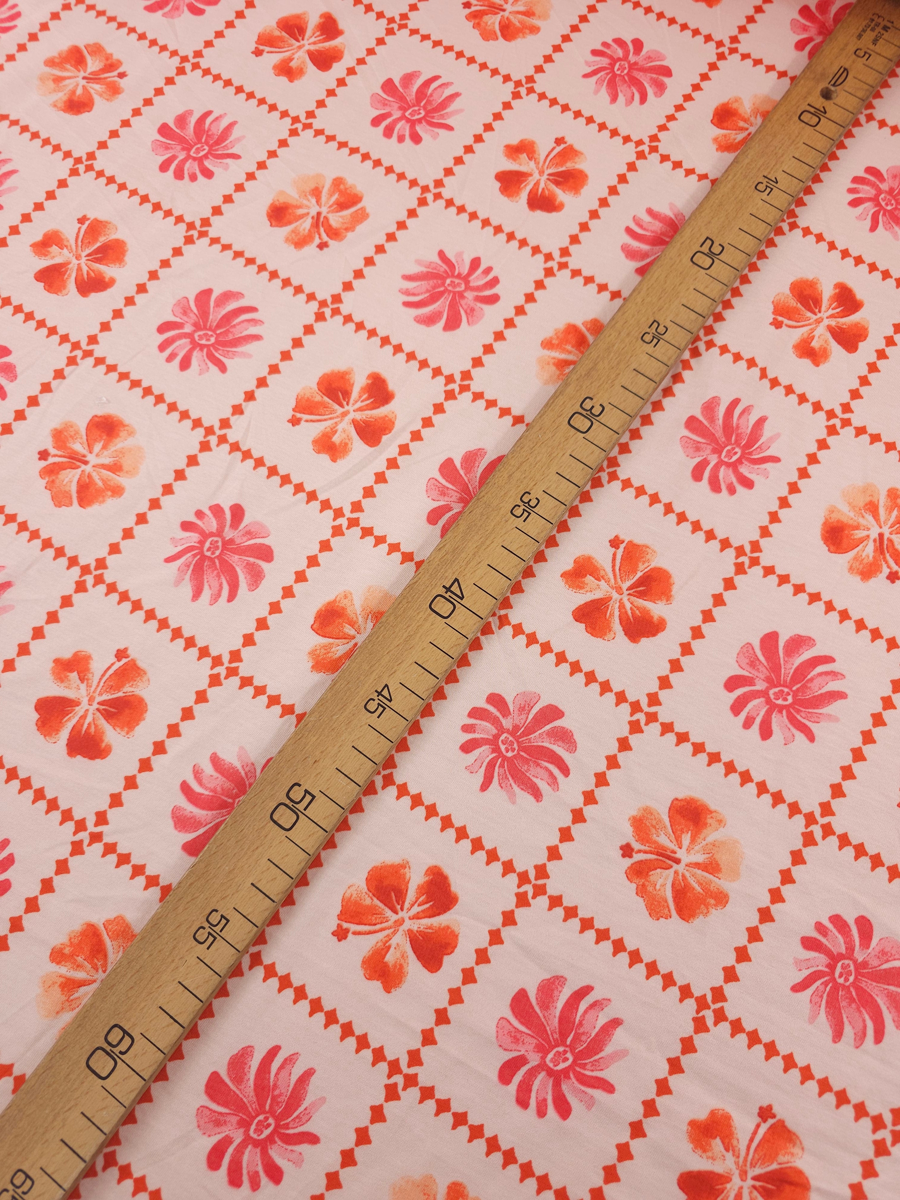 Hibiscus Floral Grid Cotton Jersey