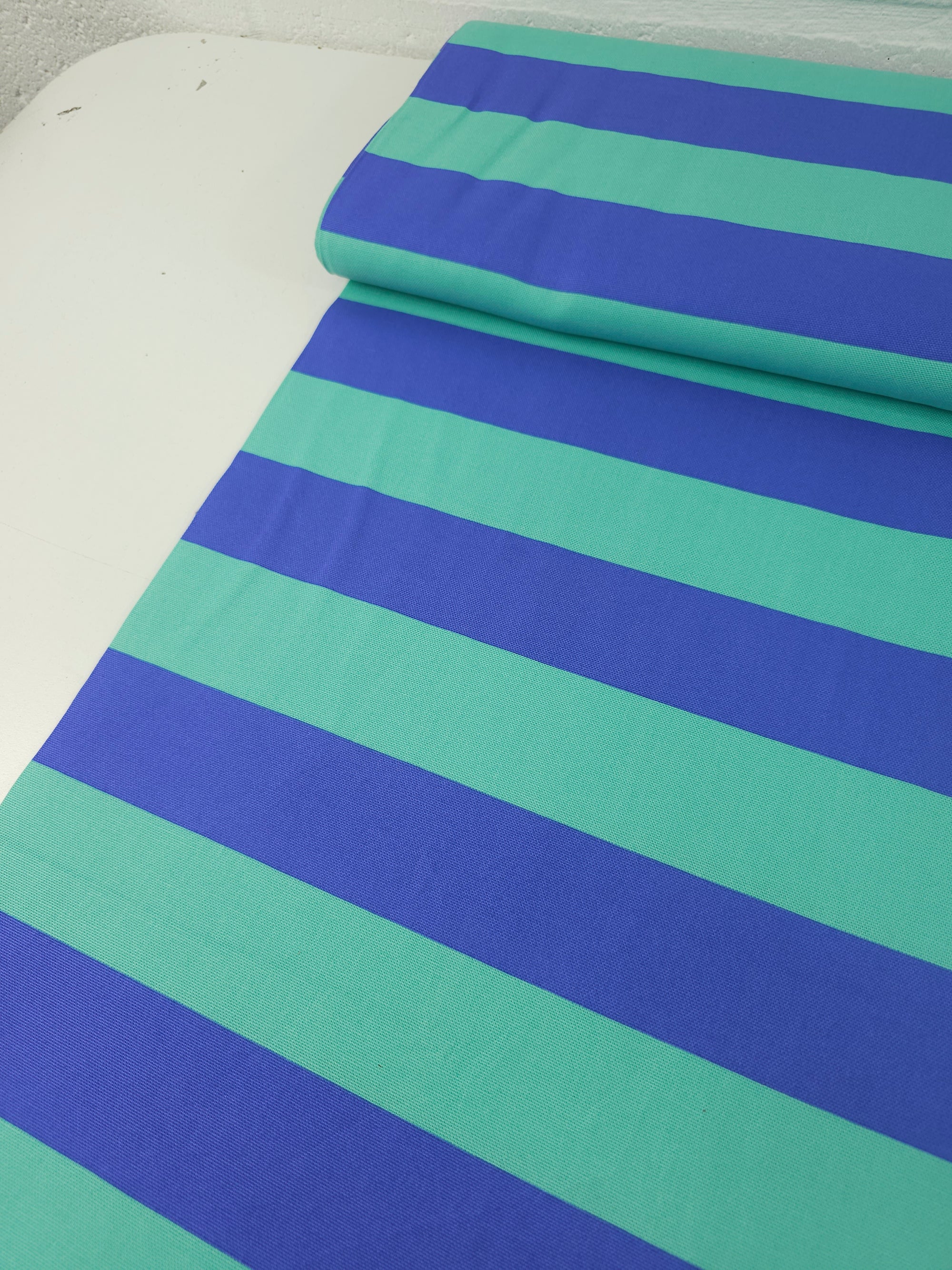 Mint/Periwinkle Blue Block Stripe Lightweight Canvas Cotton