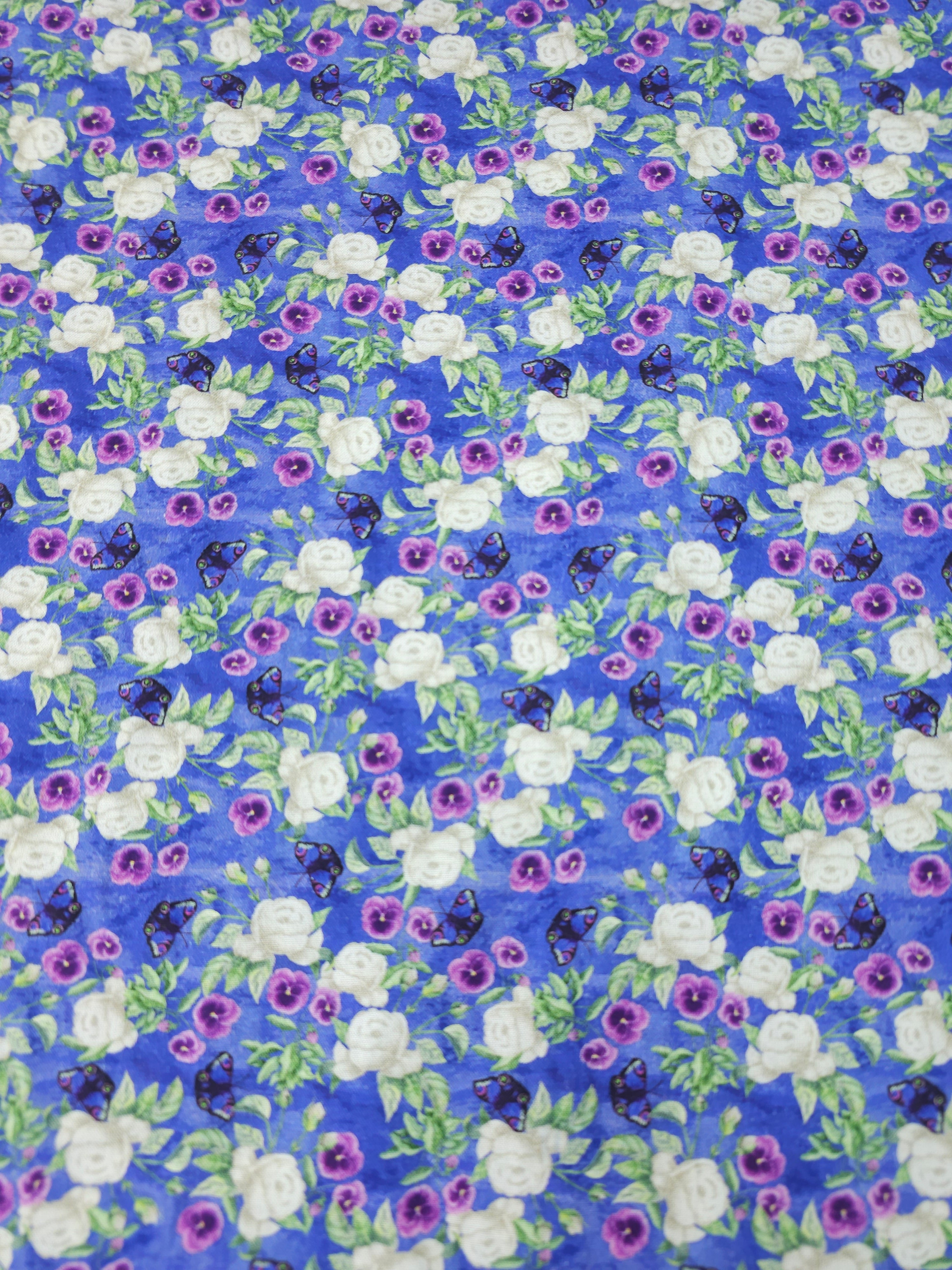 Violet Butterfly Rose Floral 100% Cotton - Sarah Payne