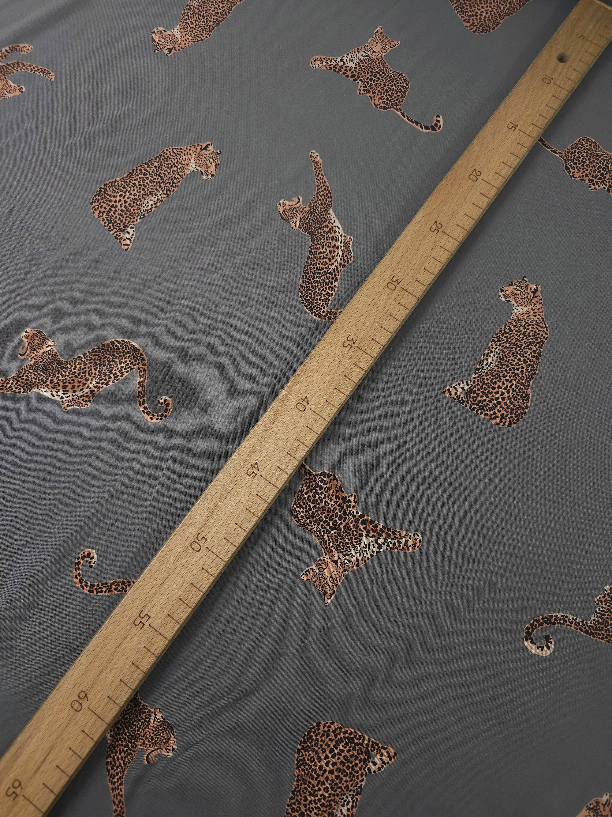 Grey Roaming Leopards Viscose Challis