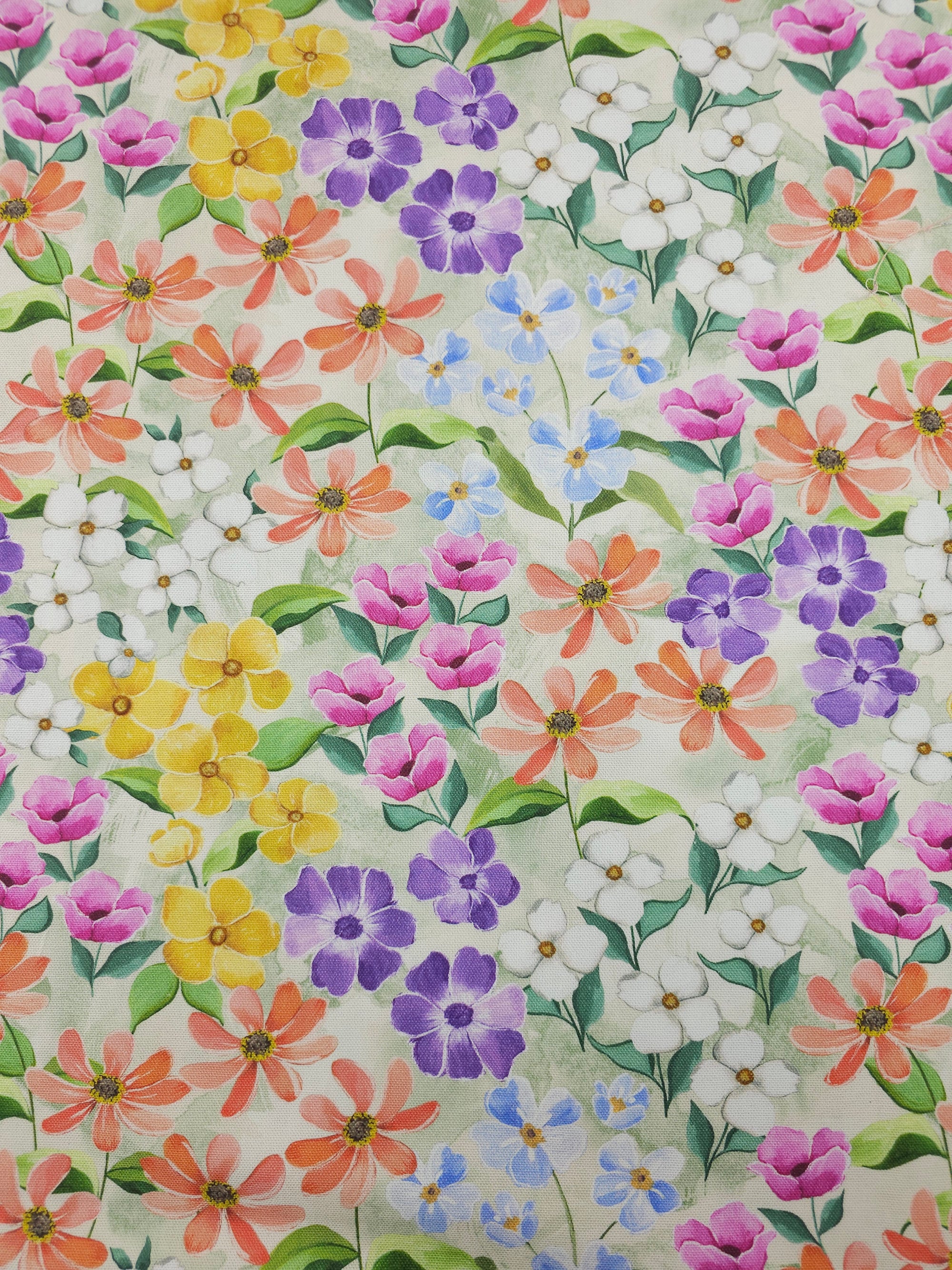 Summer Floral Meadow Lightweight Canvas Cotton