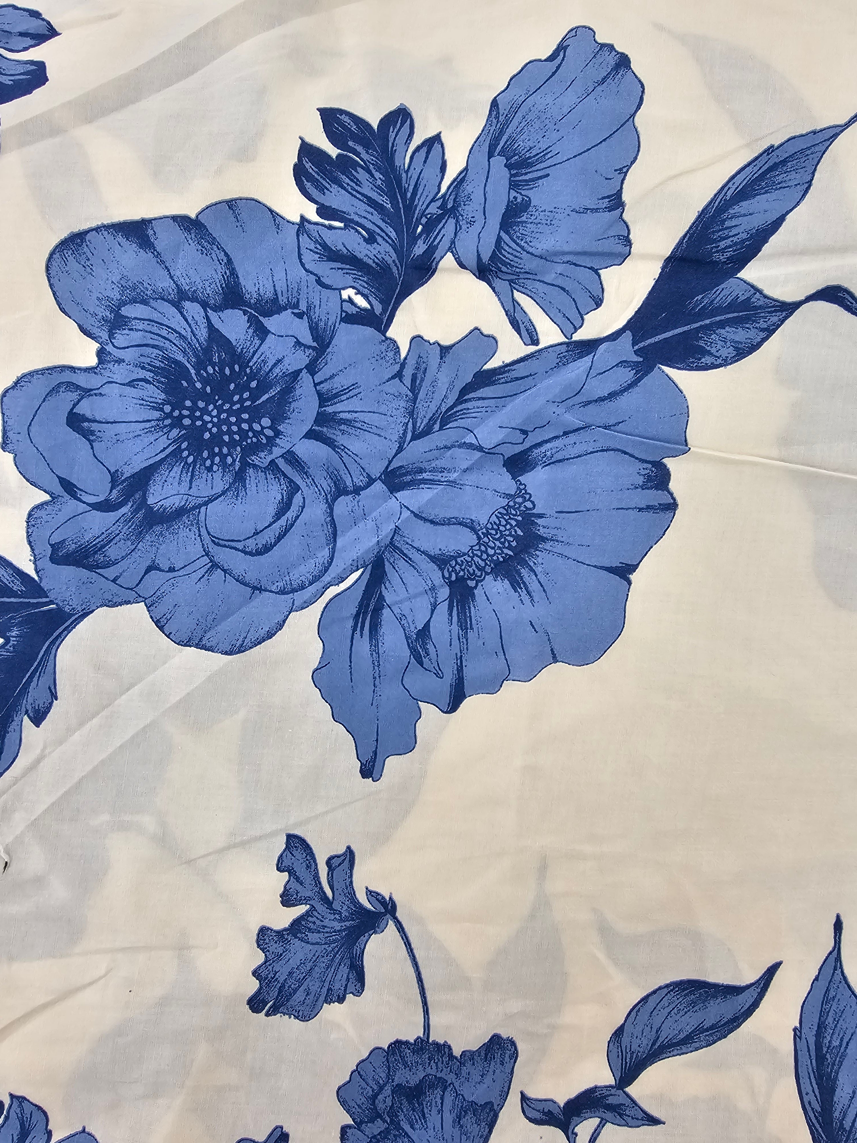 Large blue flowers on cream Viscose- 6m piece