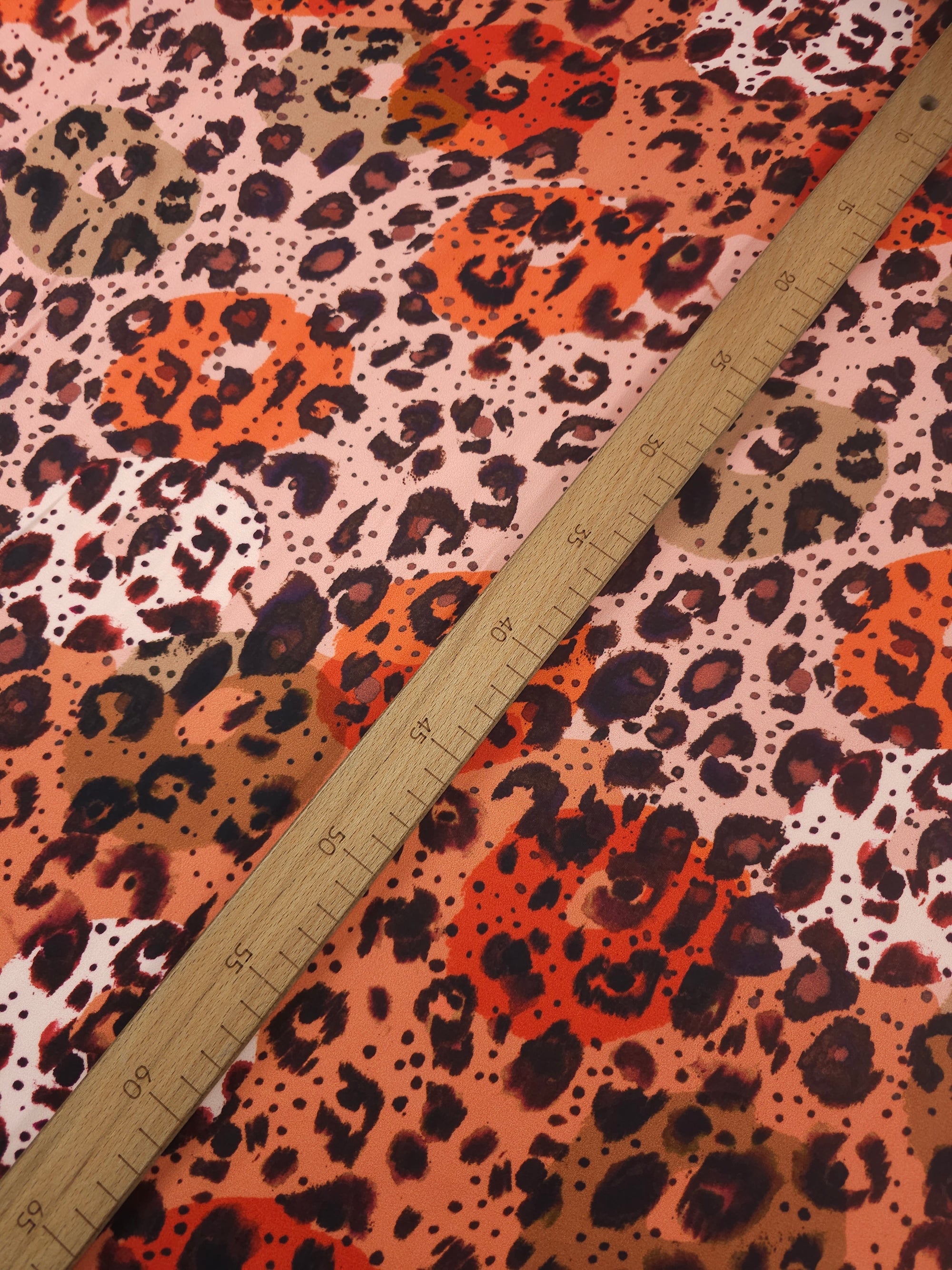 Pink/Rusty Orange Abstract Leopard Viscose Satin