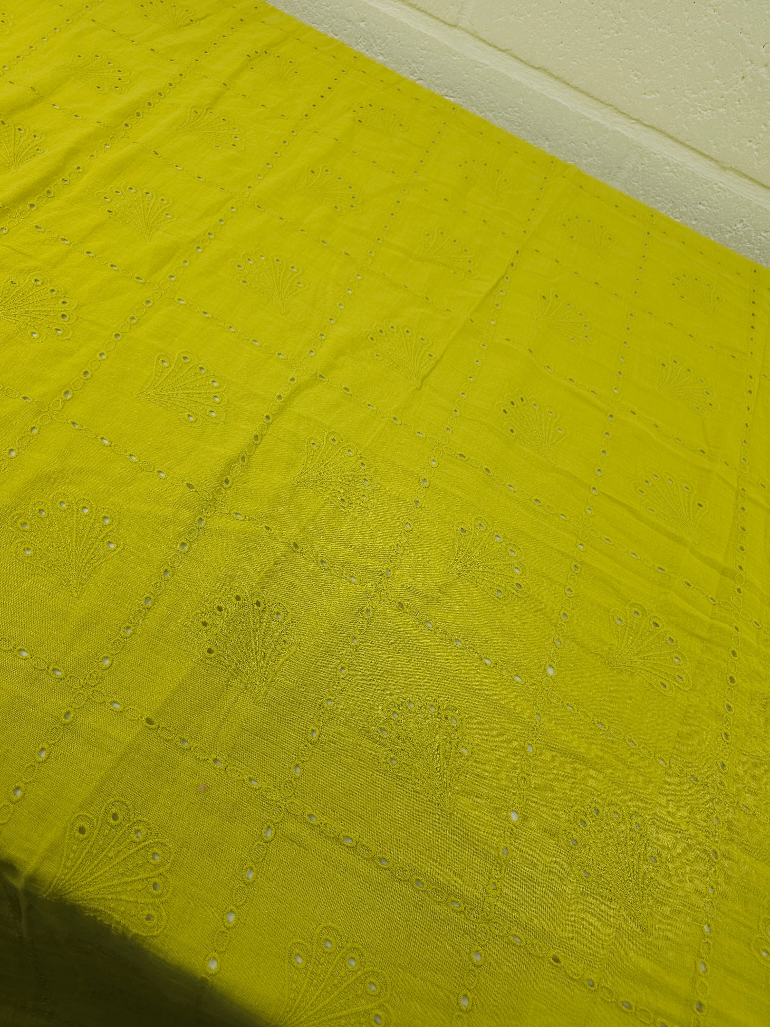 Citrus Shell Grid Double Gauze Broderie Anglaise