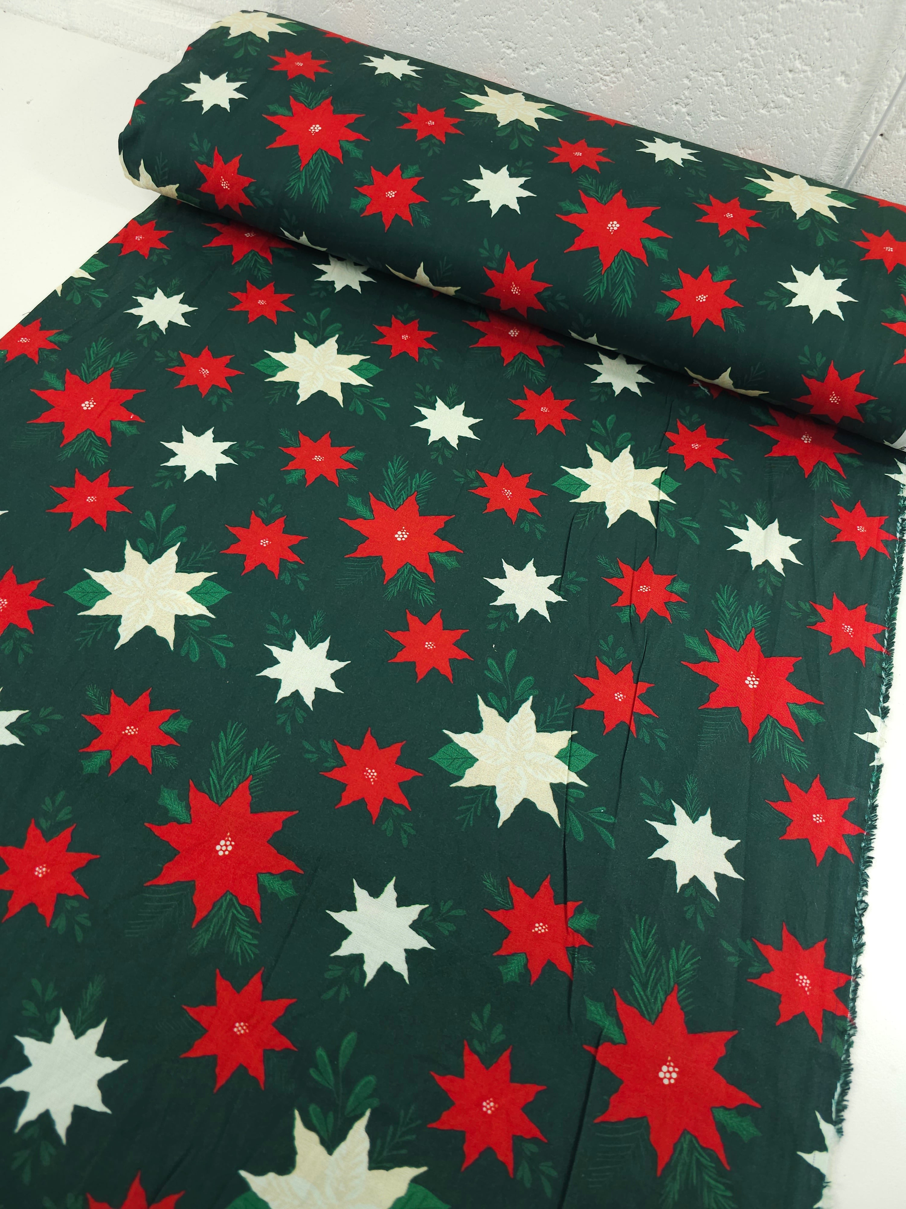 Green/Red Abstract Holly 100% Cotton