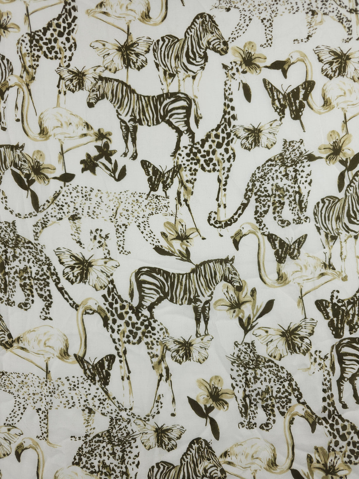 Brown/Ivory Safari Animals Viscose Voile