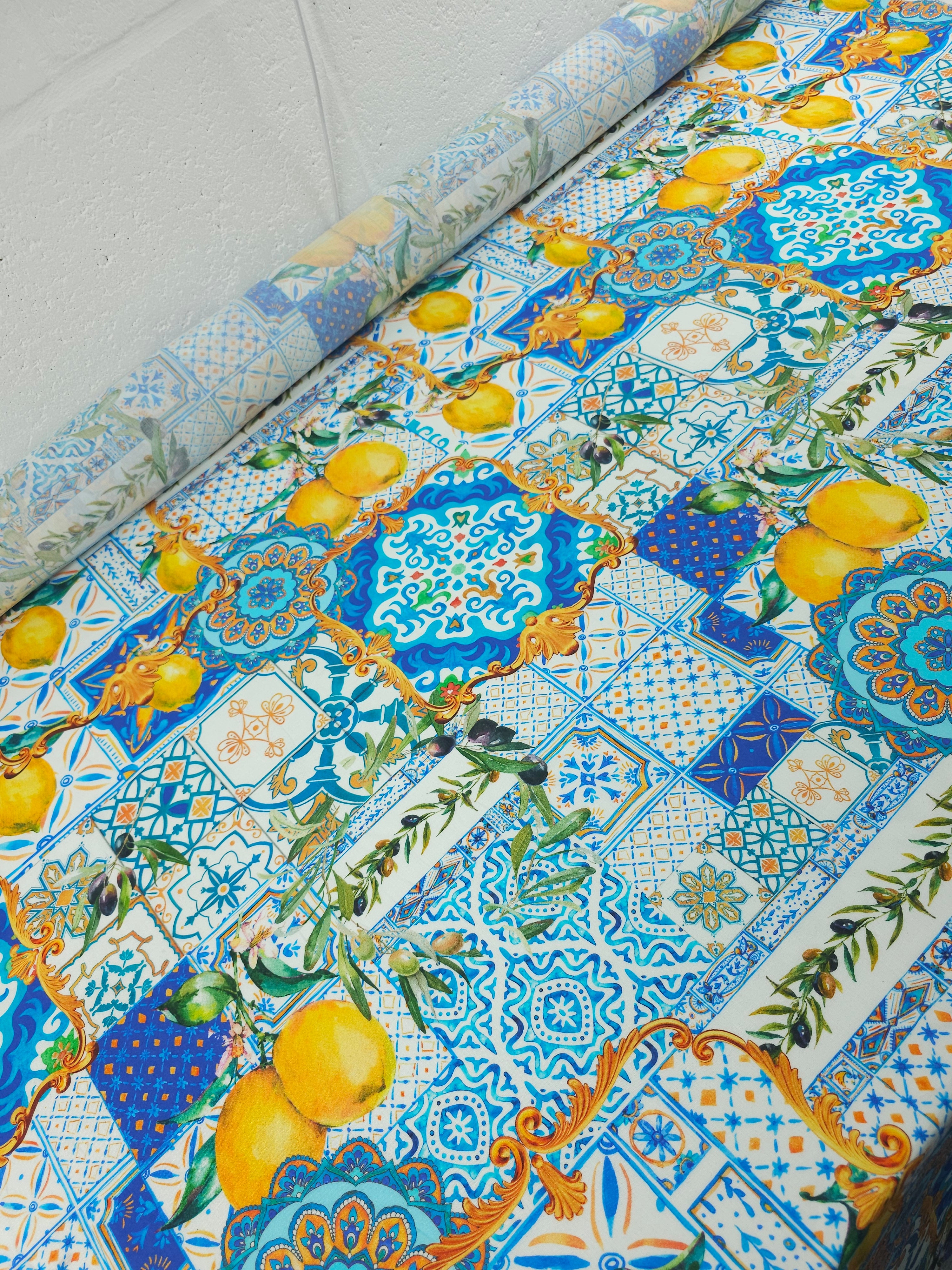 Blue Mediterranean Tile Viscose