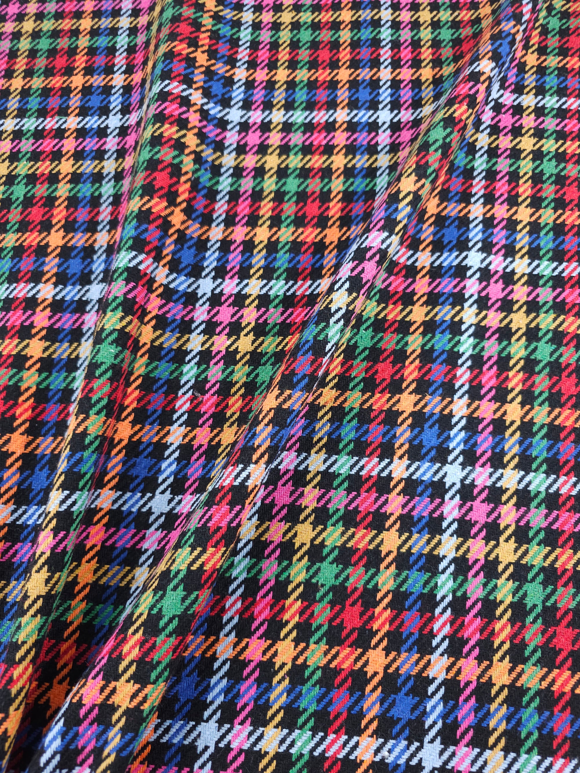 Black Multicolour Tartan Check Boucle