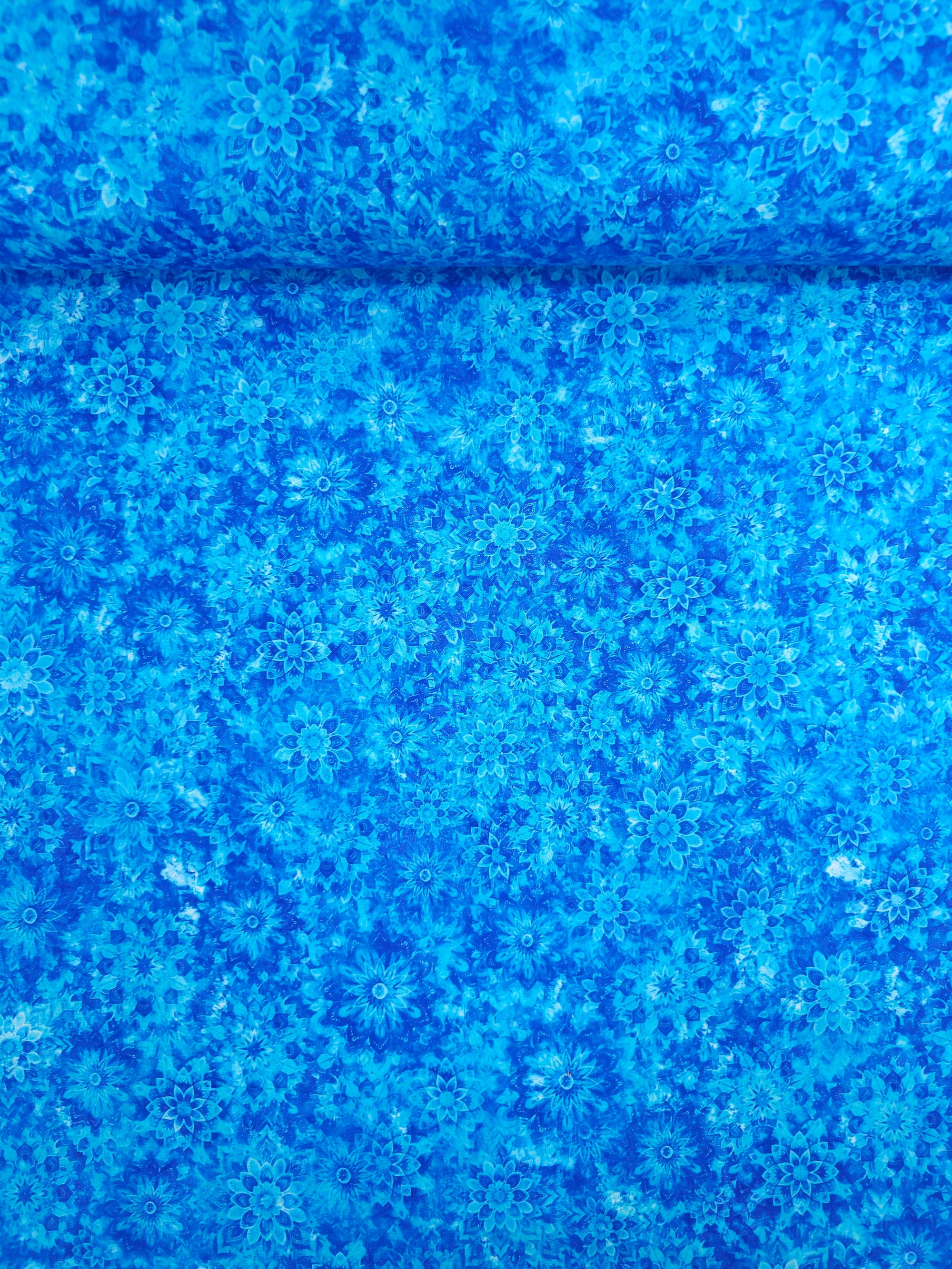 Blue Dancing Dahlias Kaleidoscope 100% Cotton 104" *EXTRA WIDE*