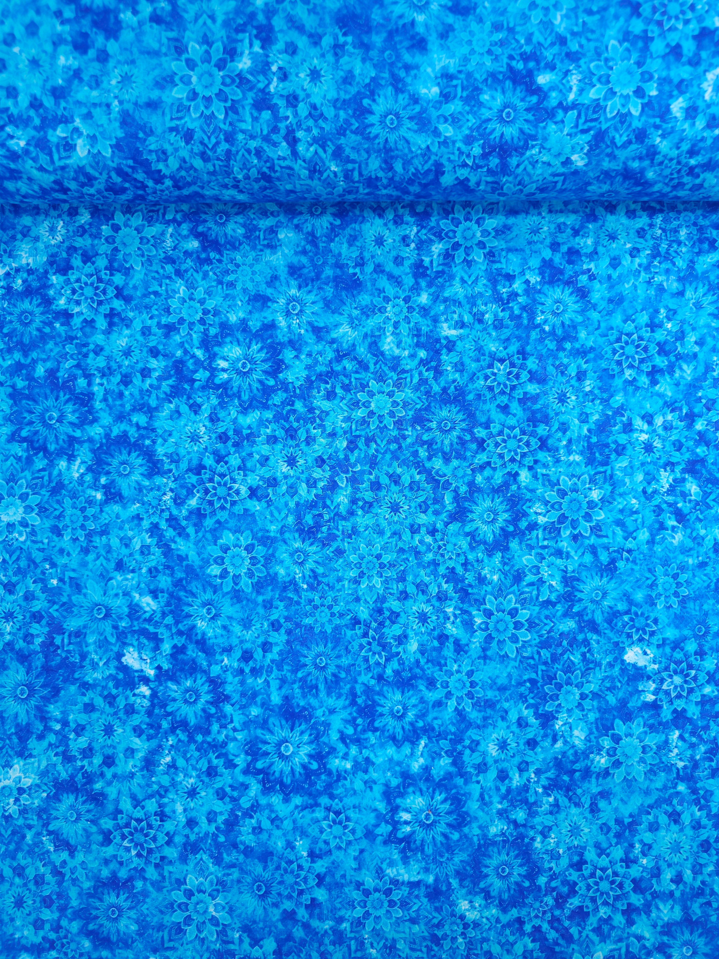 Blue Dancing Dahlias Kaleidoscope 100% Cotton 104" *EXTRA WIDE*