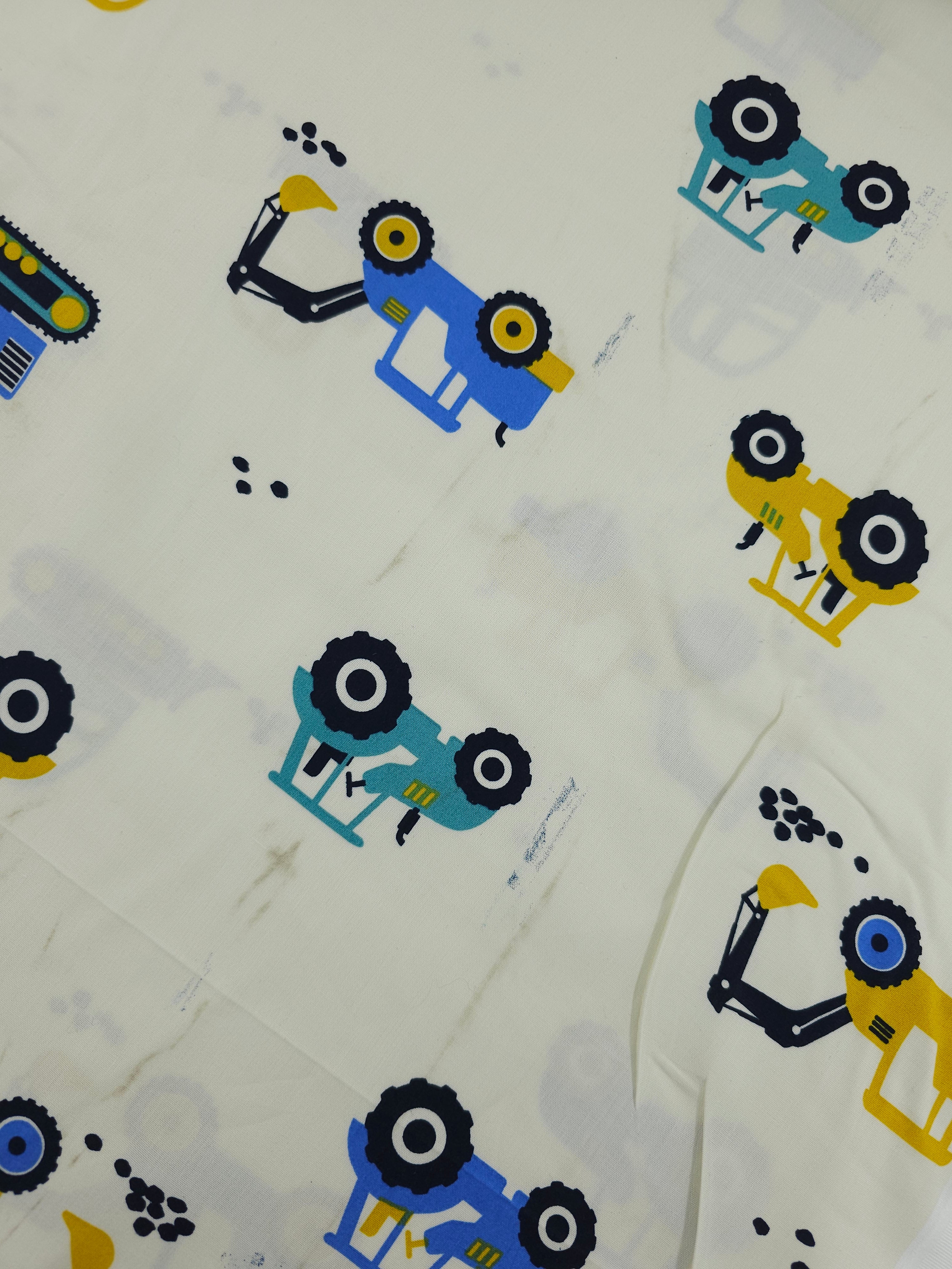 Yellow/Blue Tractors 100% Cotton 60" *DEFECT*