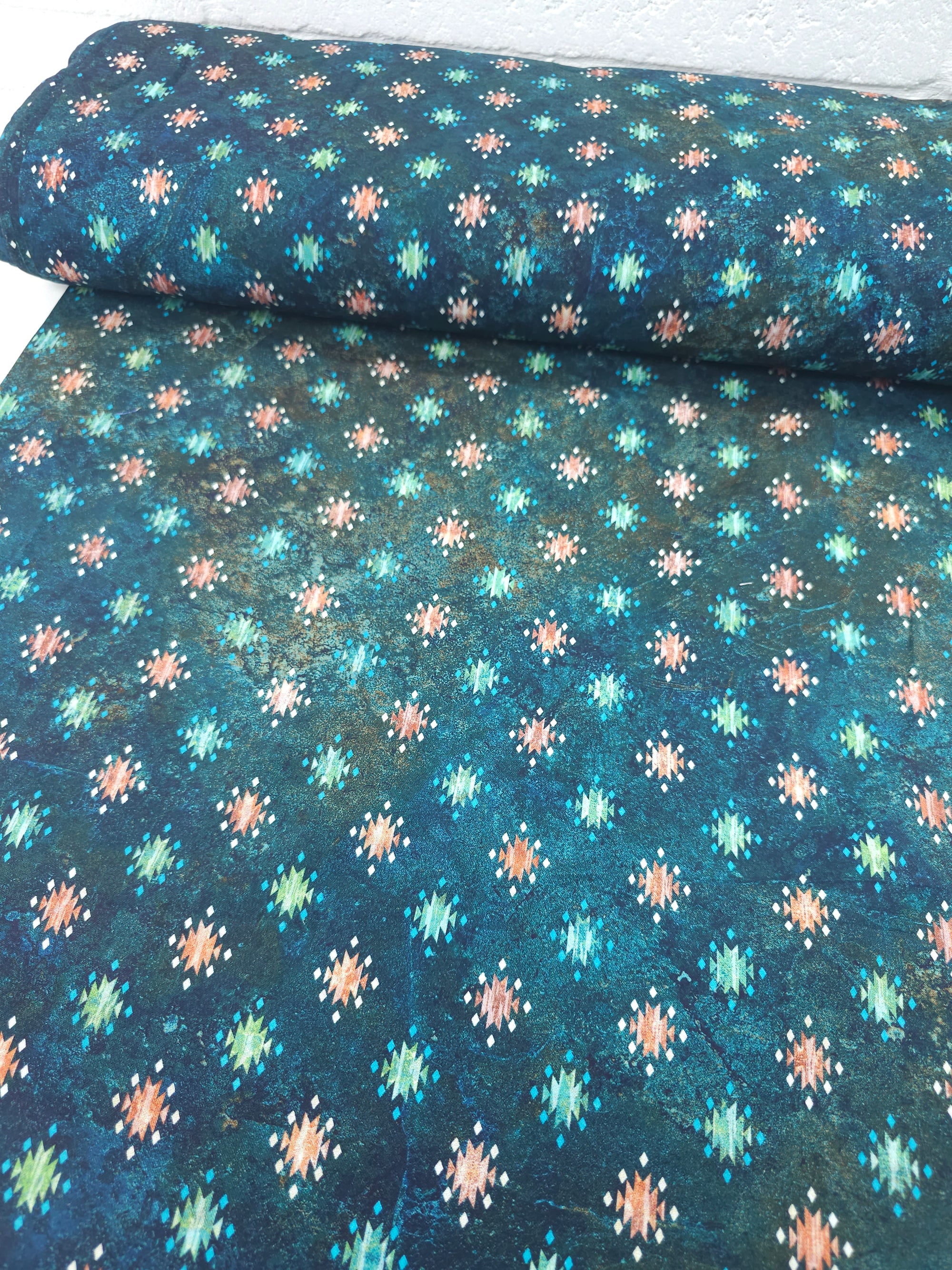 Dark Cyan Aztec 100% Cotton