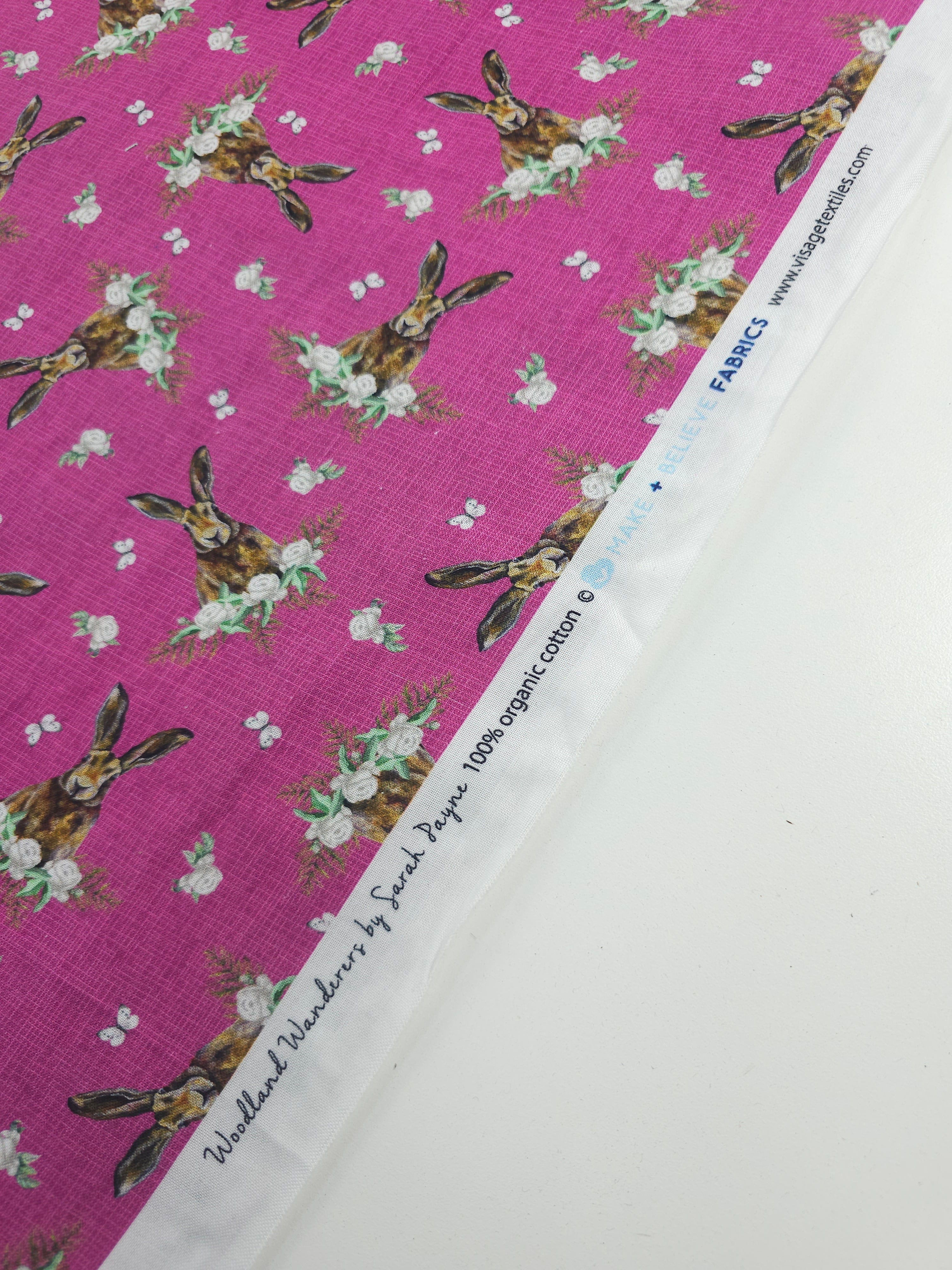 Magenta Woodland Floral Bunny 100% Cotton - Sarah Payne