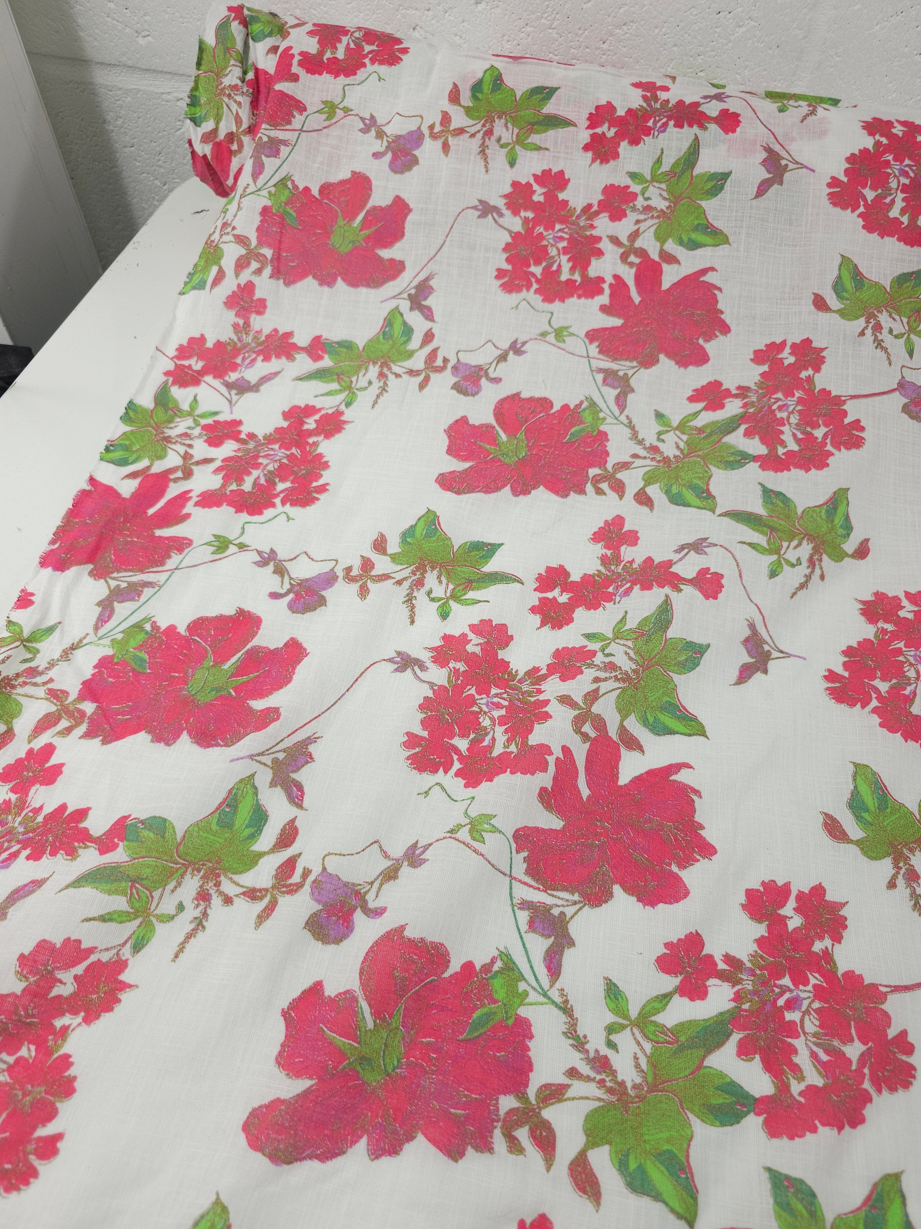 Vintage Static Floral Flax Cotton Linen