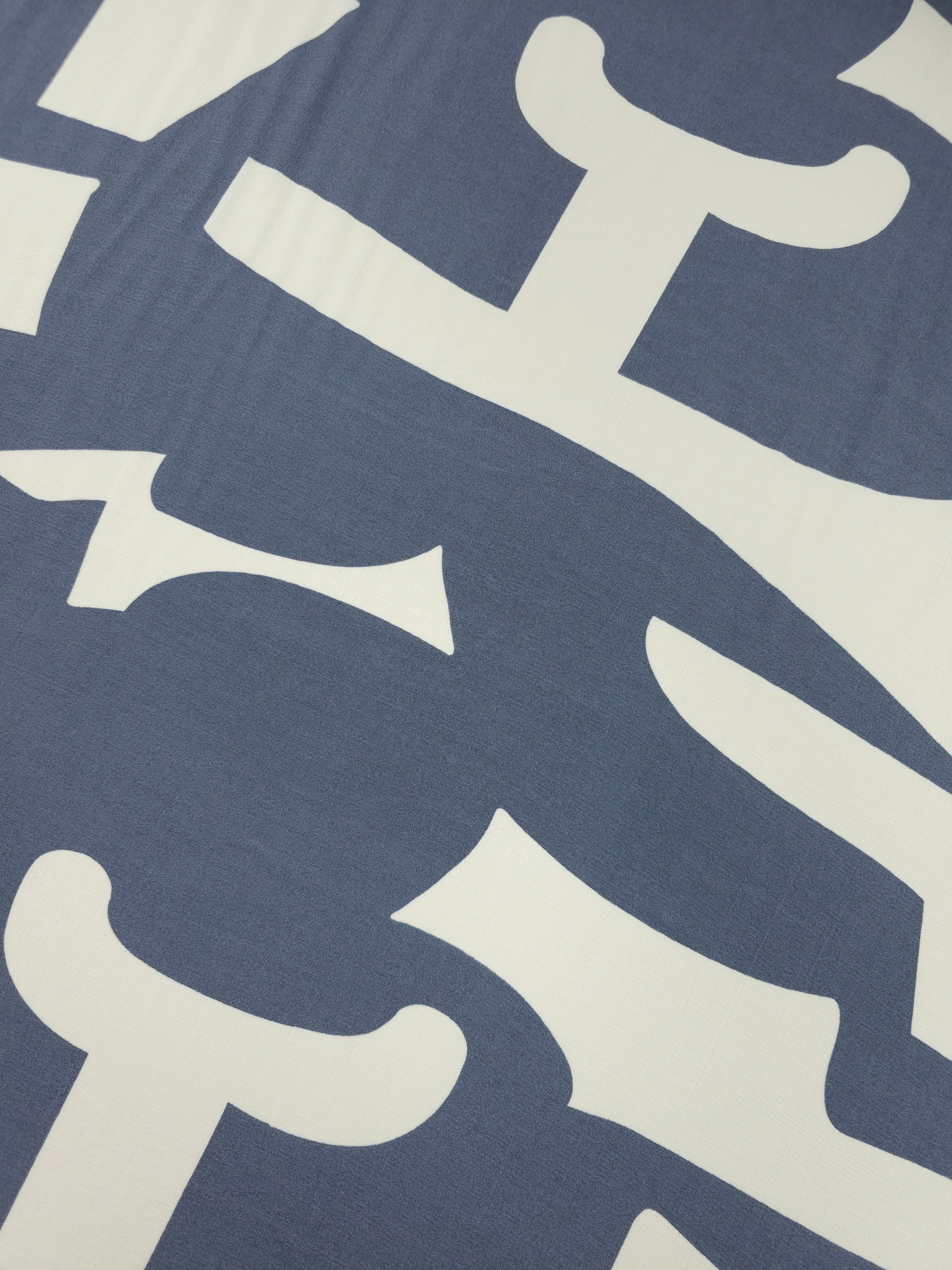 Grey/Ivory Cream Abstract Shapes Viscose Crepe