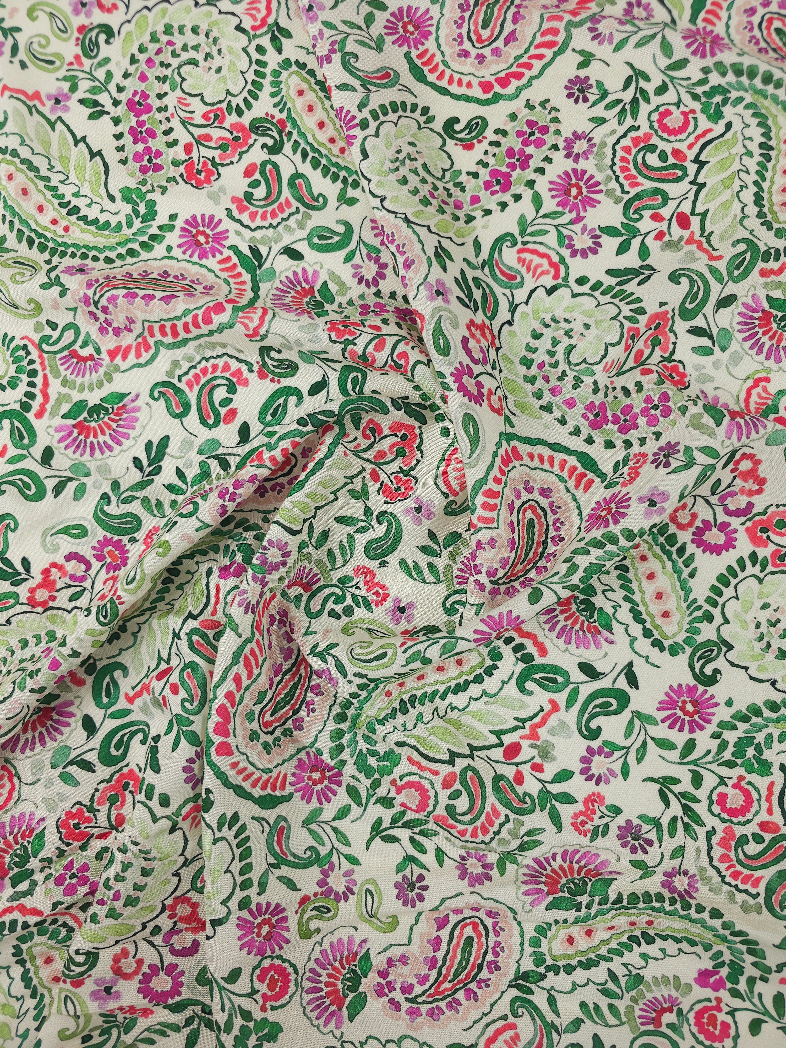 Pink/Green Paisley Viscose Challis