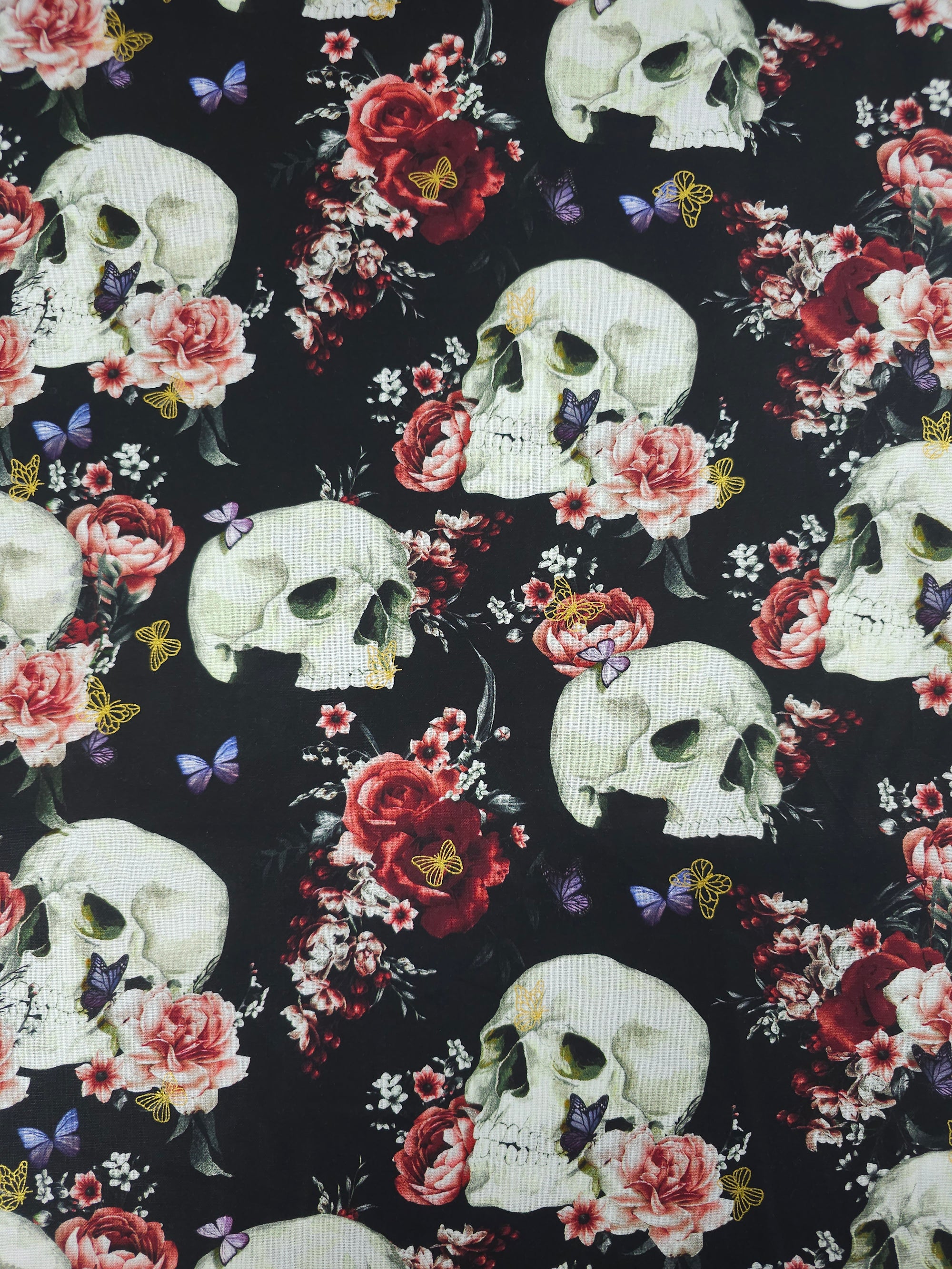 Retro Rose Floral Skull 100% Cotton