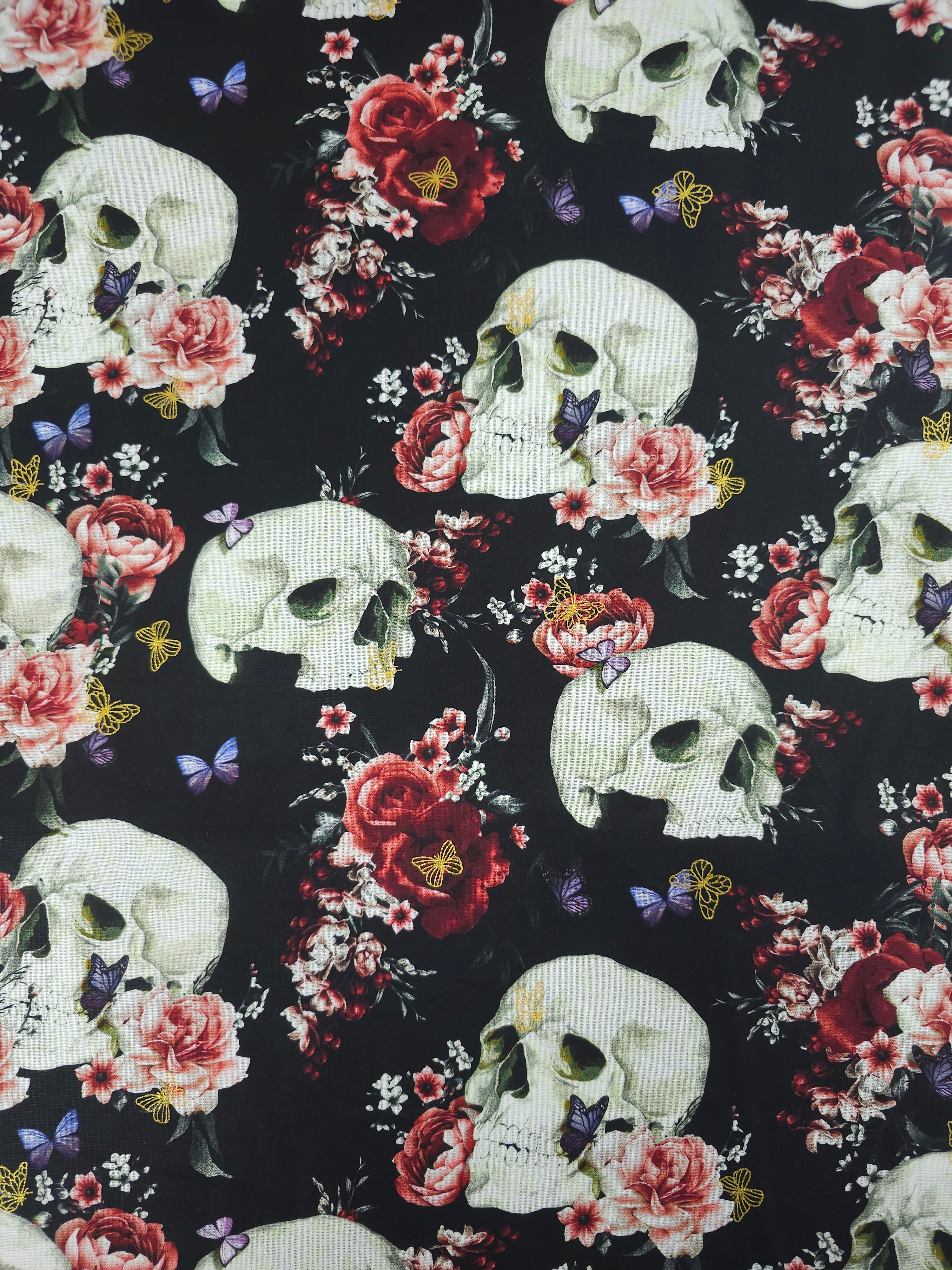 Retro Rose Floral Skull 100% Cotton