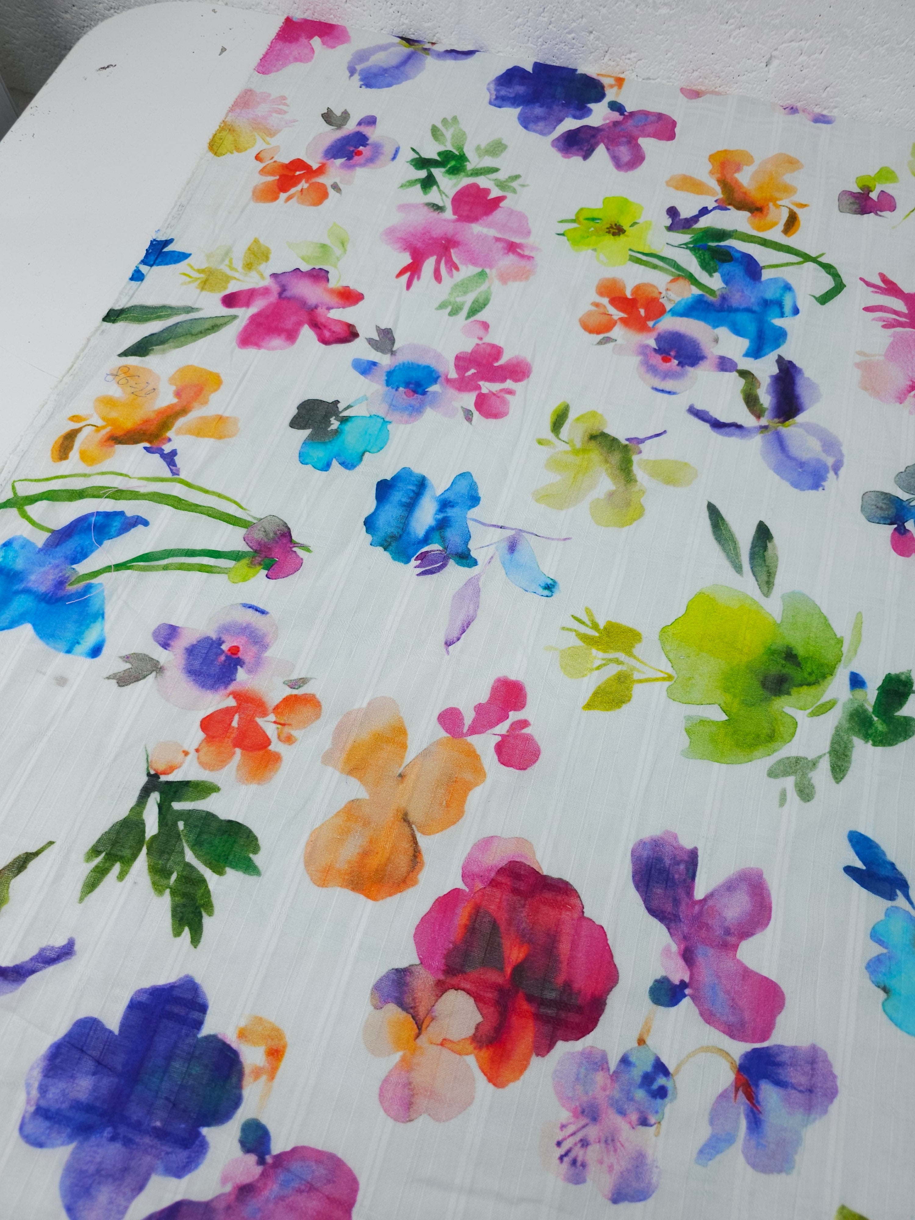 Watercolour Diffusion Floral Grid Cotton Voile