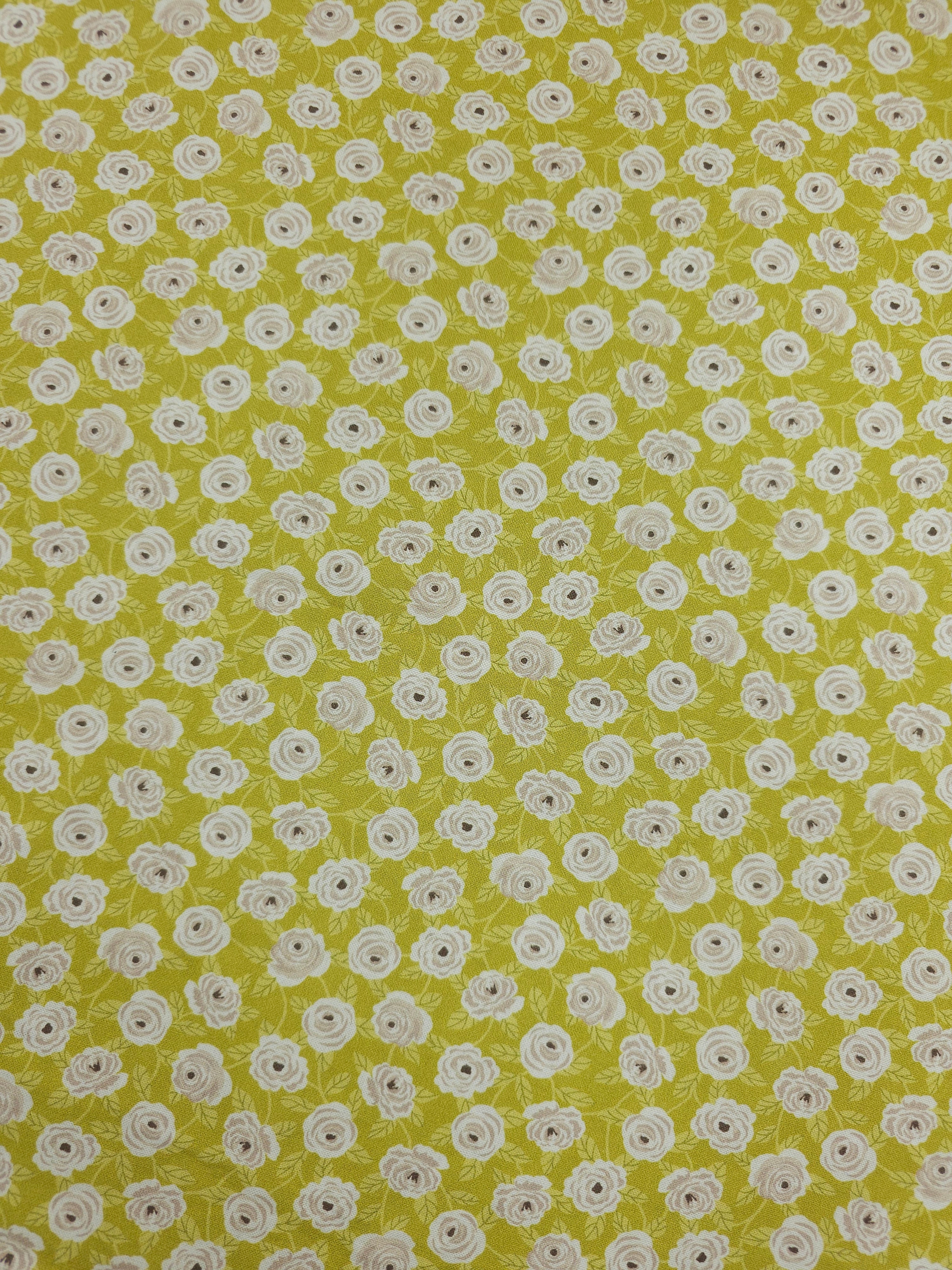 Warm Lime Floral Garden 100% Cotton