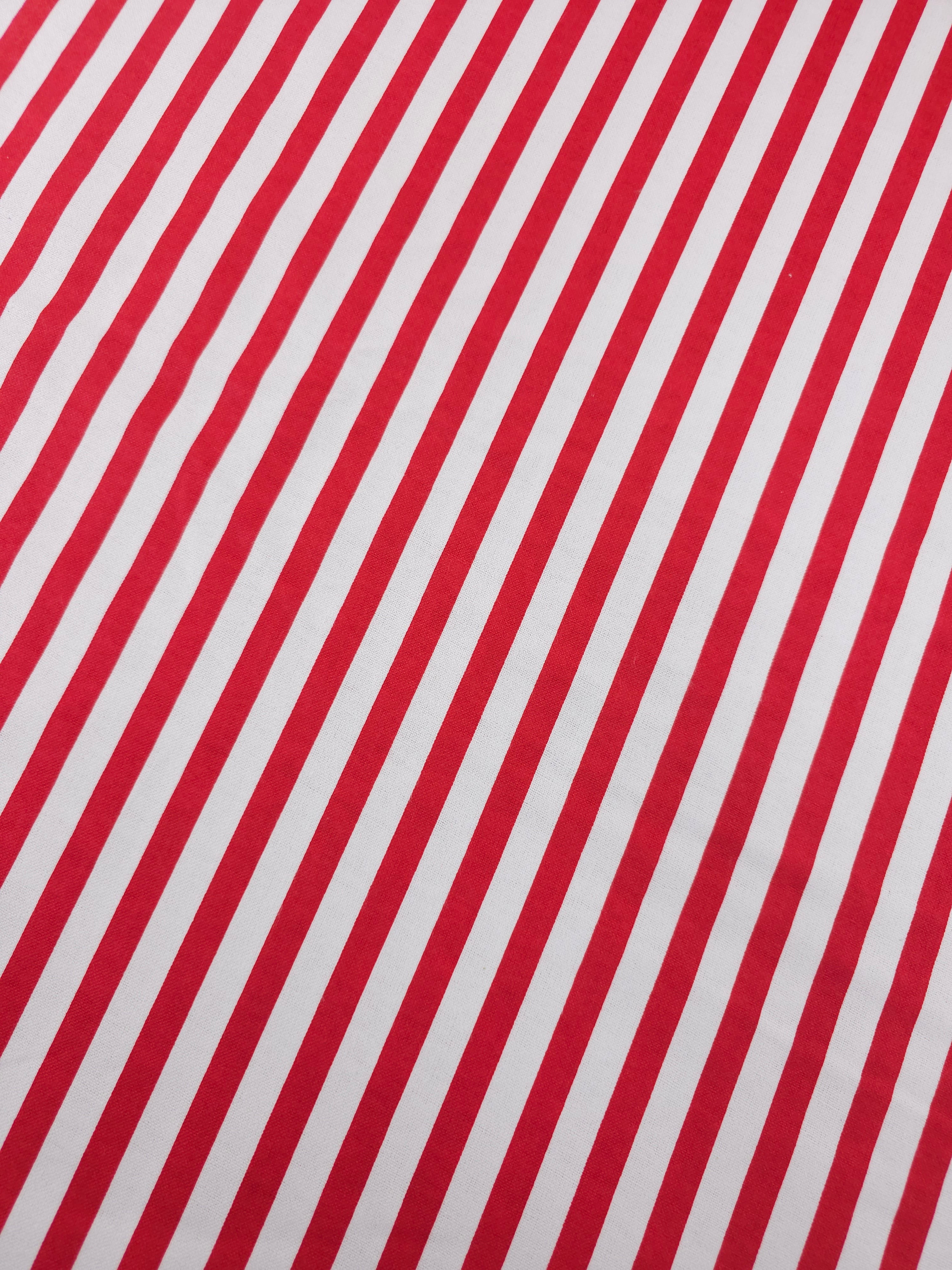 Red Stripe Flannel Backed Cnavas Cotton