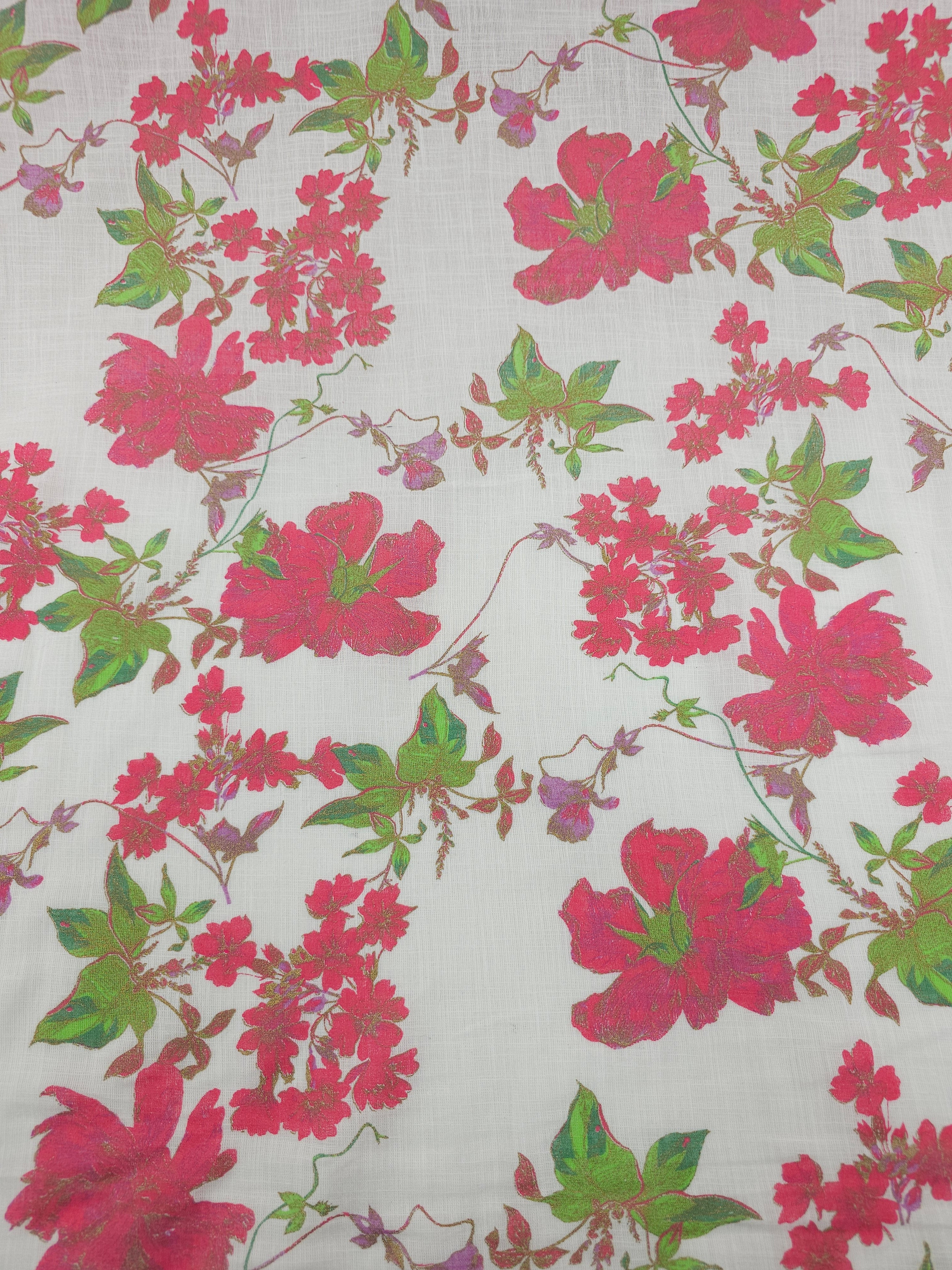 Vintage Static Floral Flax Cotton Linen