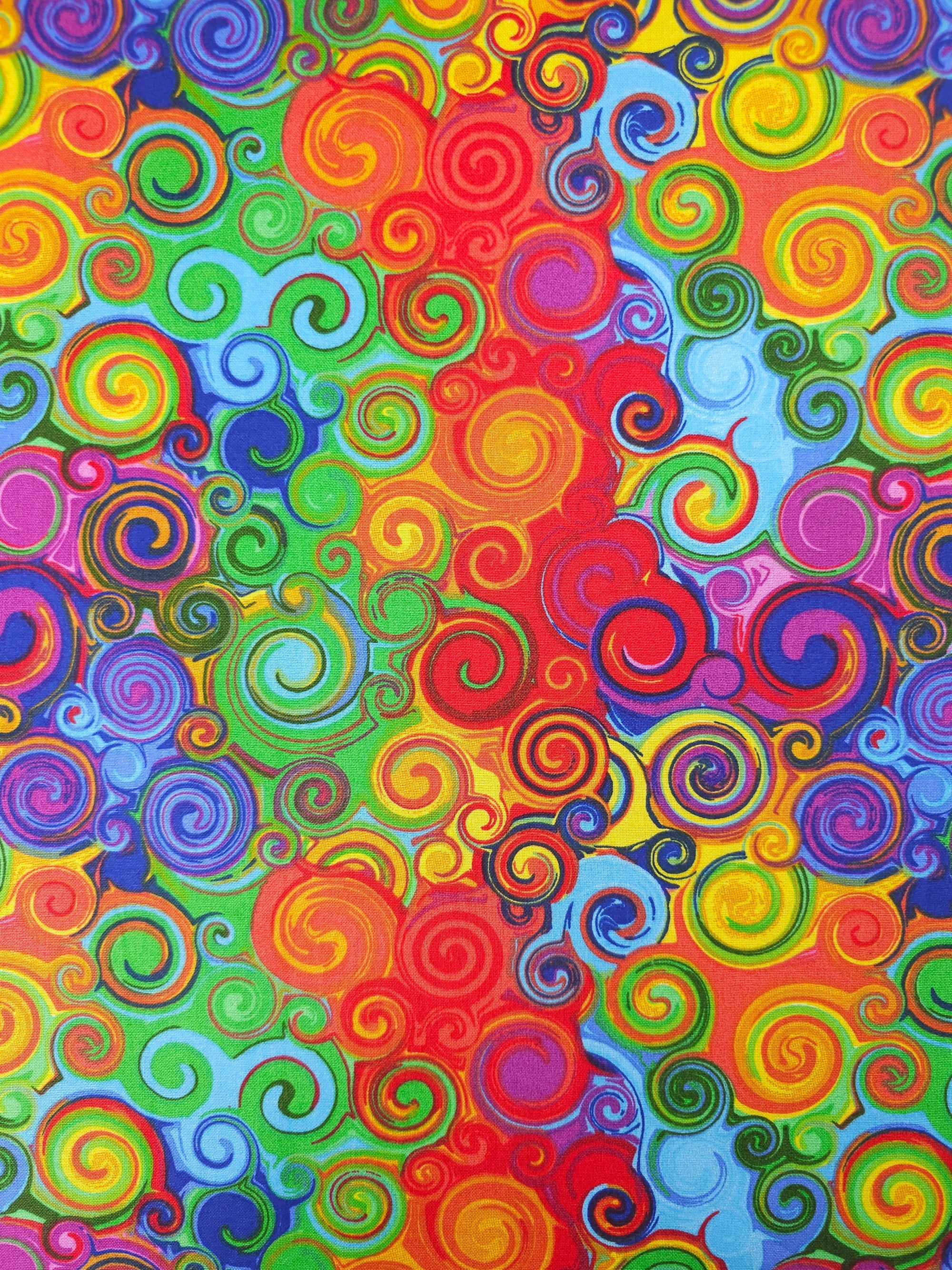 Multicolour Groovy Circle Swirl 100% Cotton
