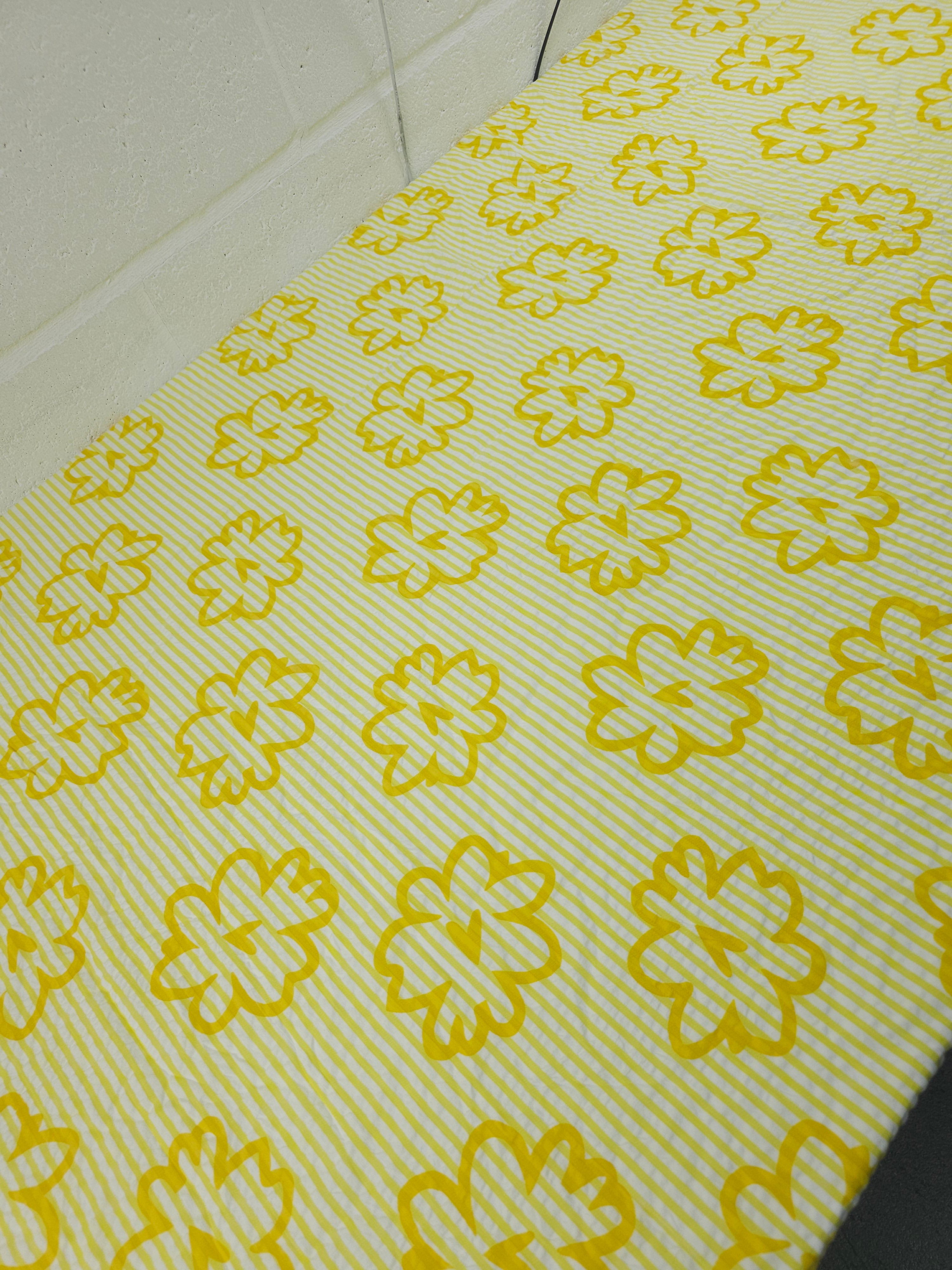 Yellow Flower Stripe Cotton SeerSucker