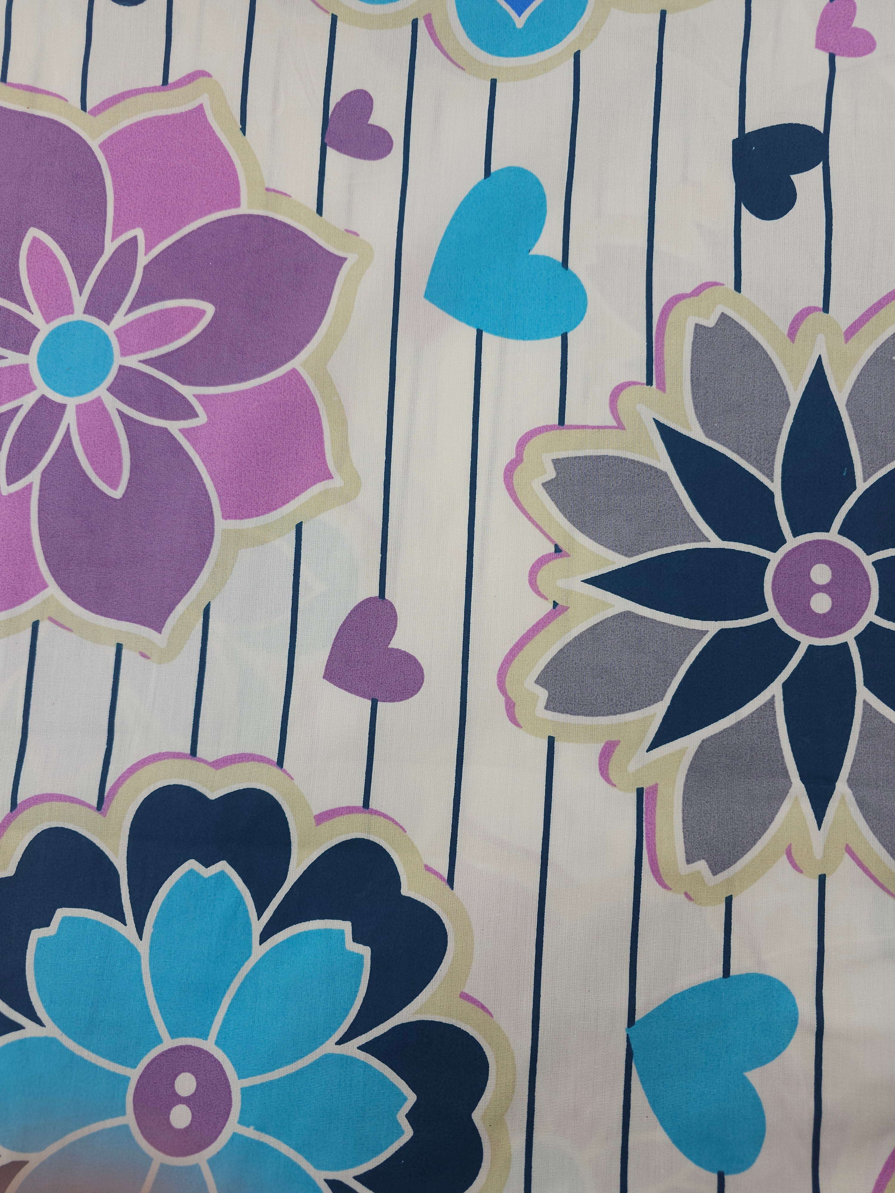 Purple/Blue Button Groovy Flower 100% Cotton 94” *EXTRA WIDE*