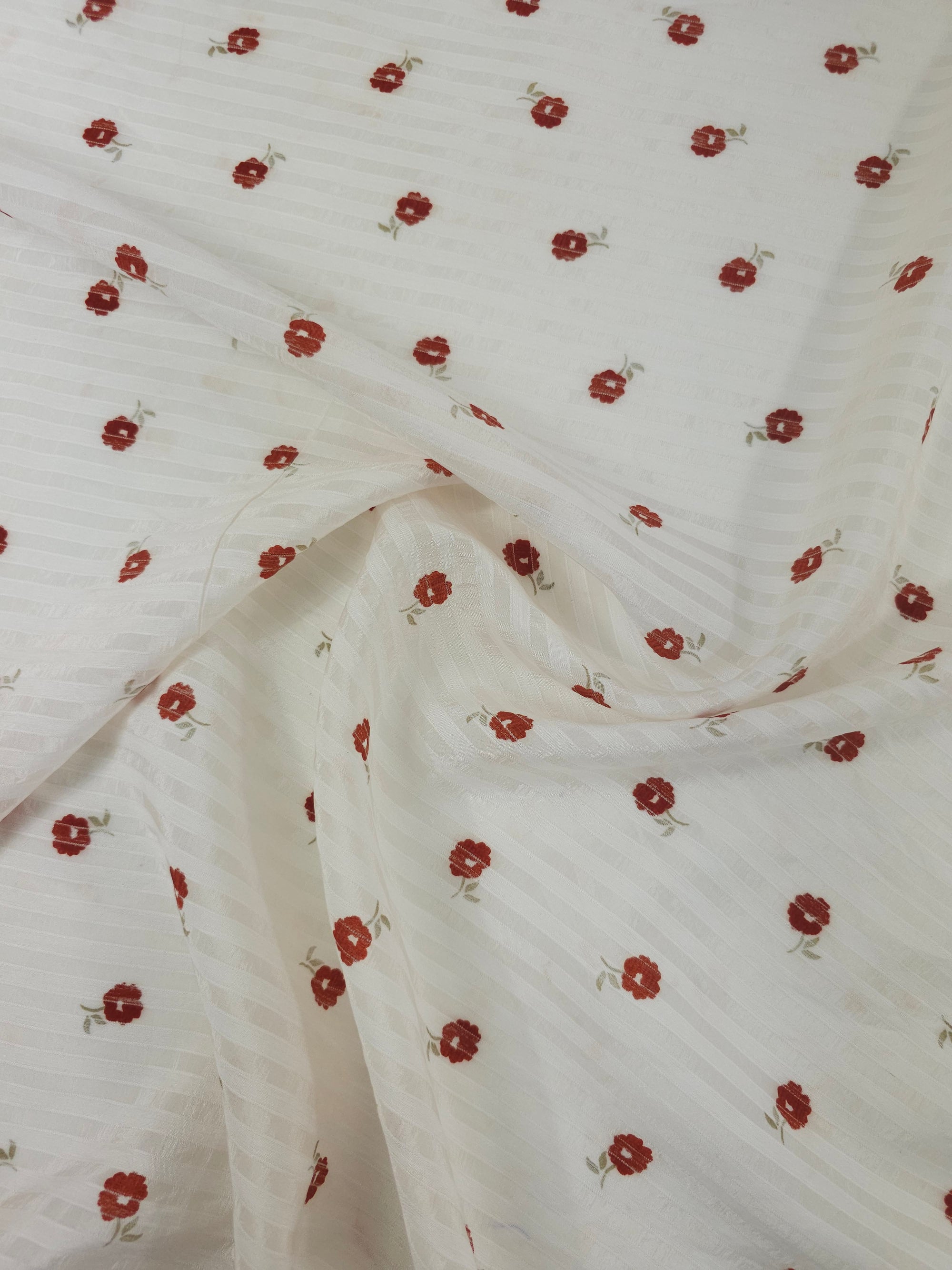 Wine Vintage Floating Flower Stripe Sheer Viscose *DEFECT*