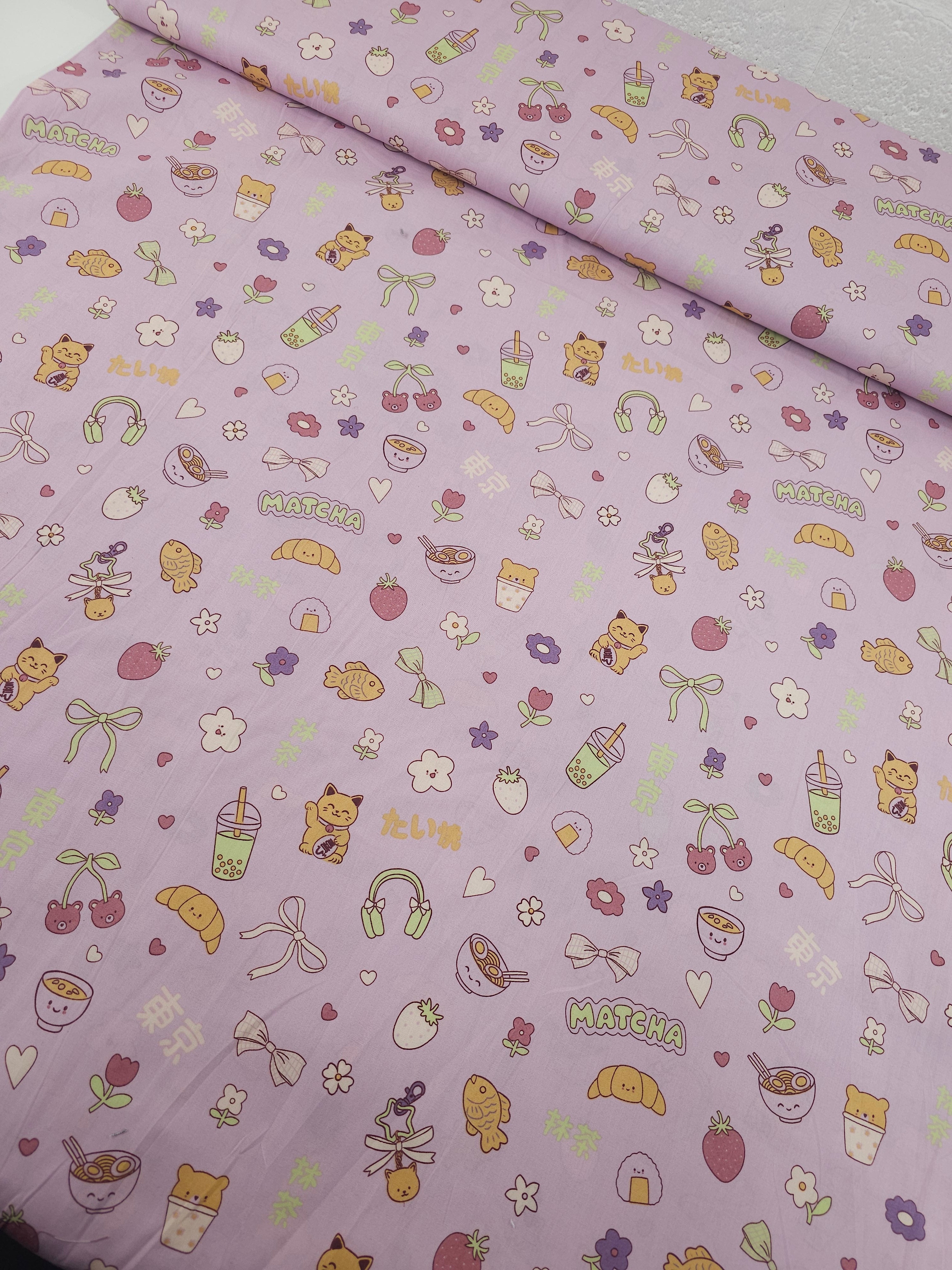 Lilac Matcha Doodle Lightweight Cotton 60"