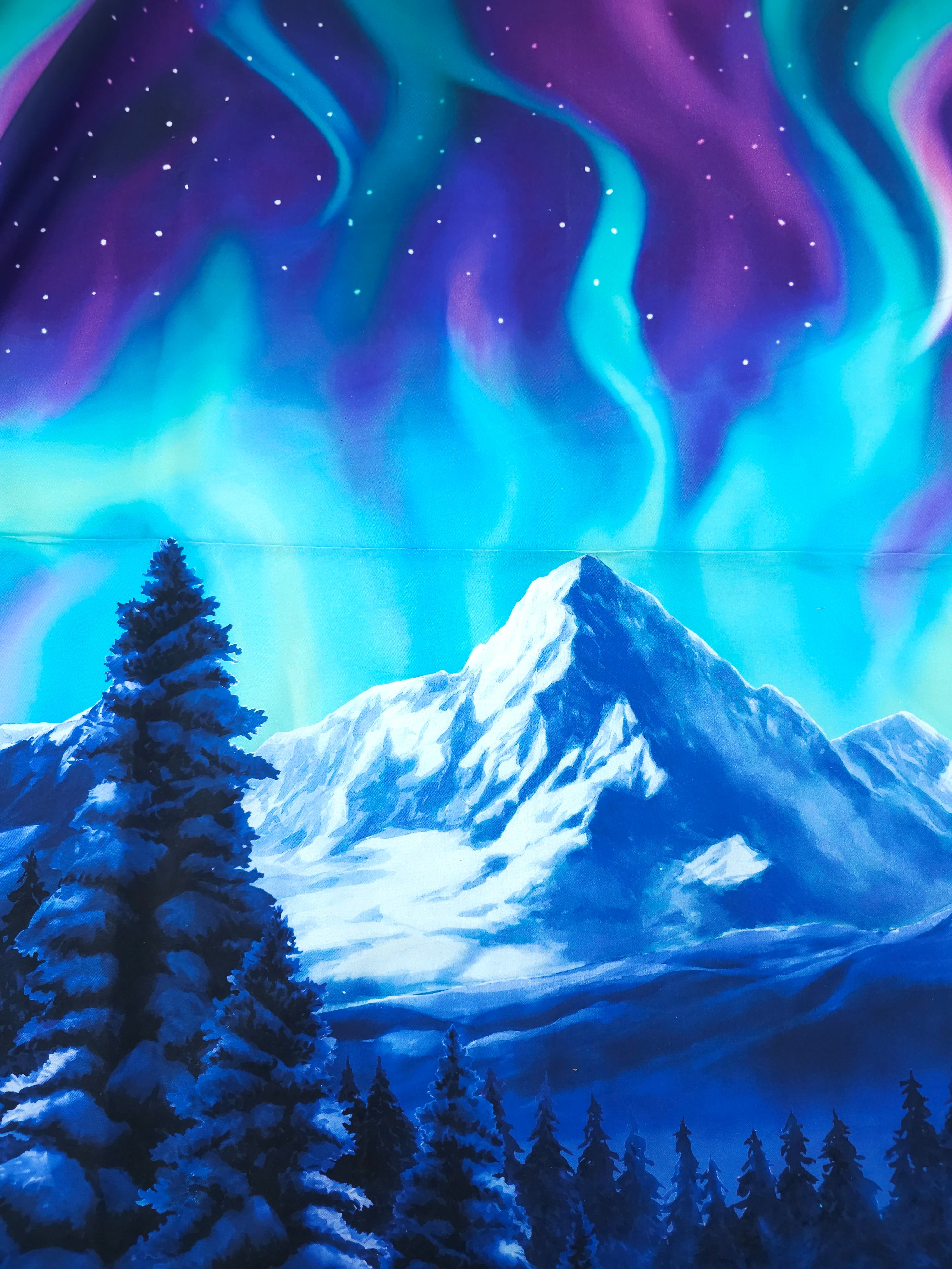 Snowfall Aurora Mountain Forest 100% Cotton - 60cm Panel