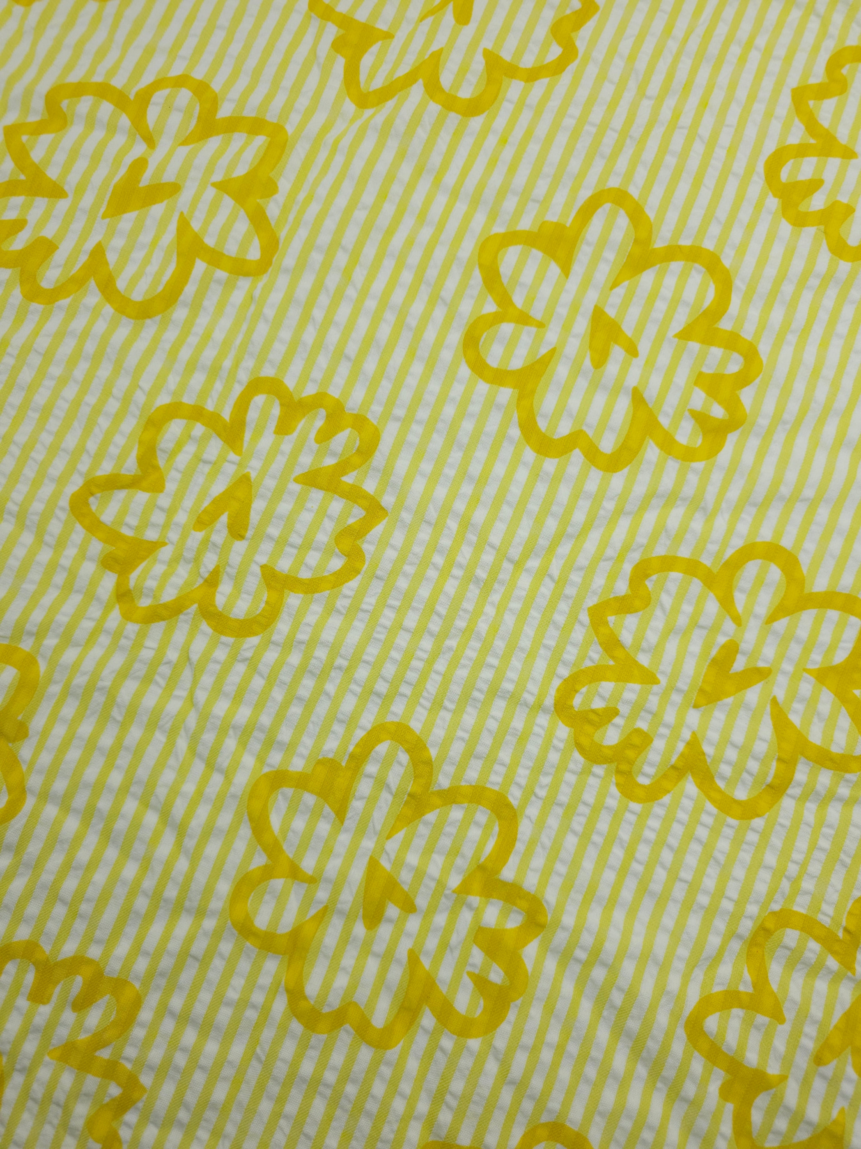 Yellow Flower Stripe Cotton SeerSucker