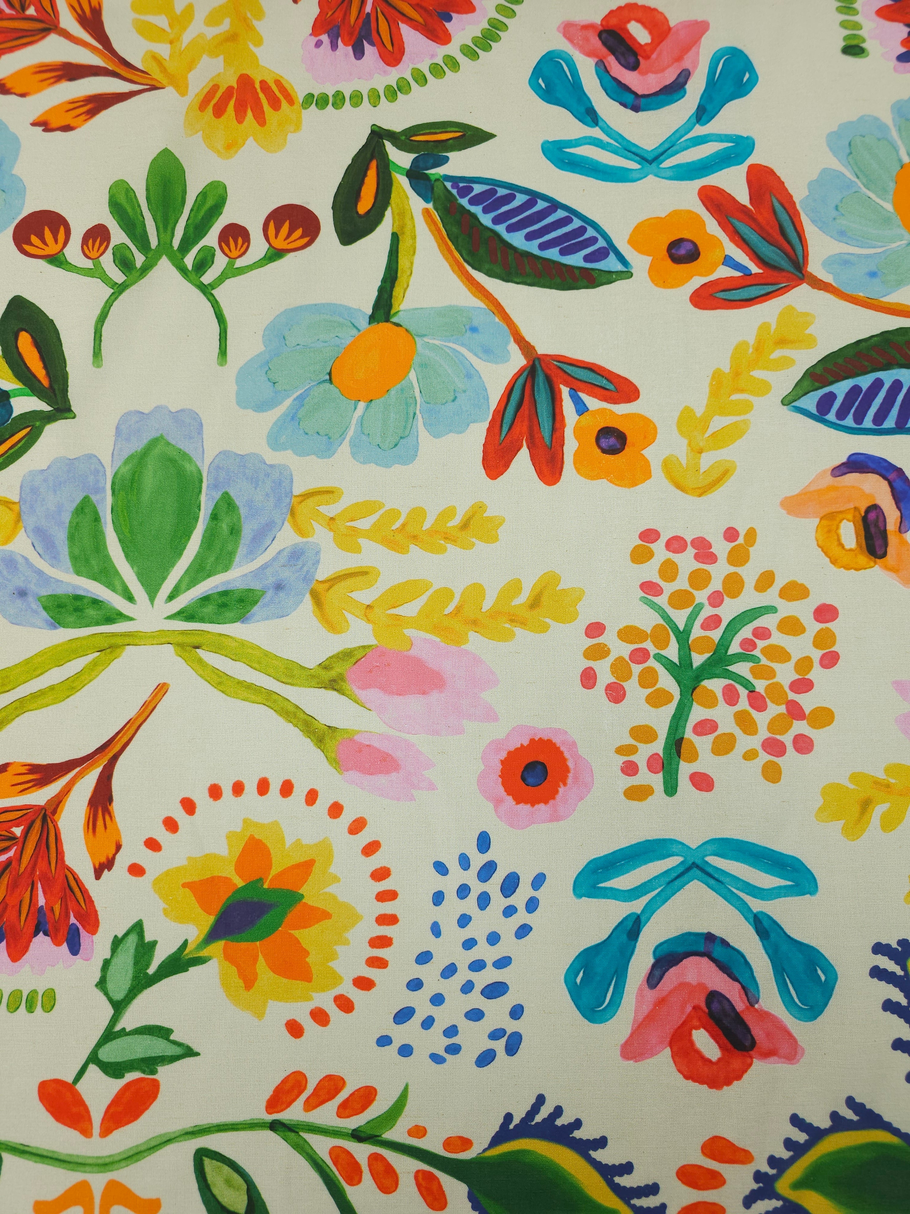 Abstract Watercolour Doodle Flower Cotton Linen