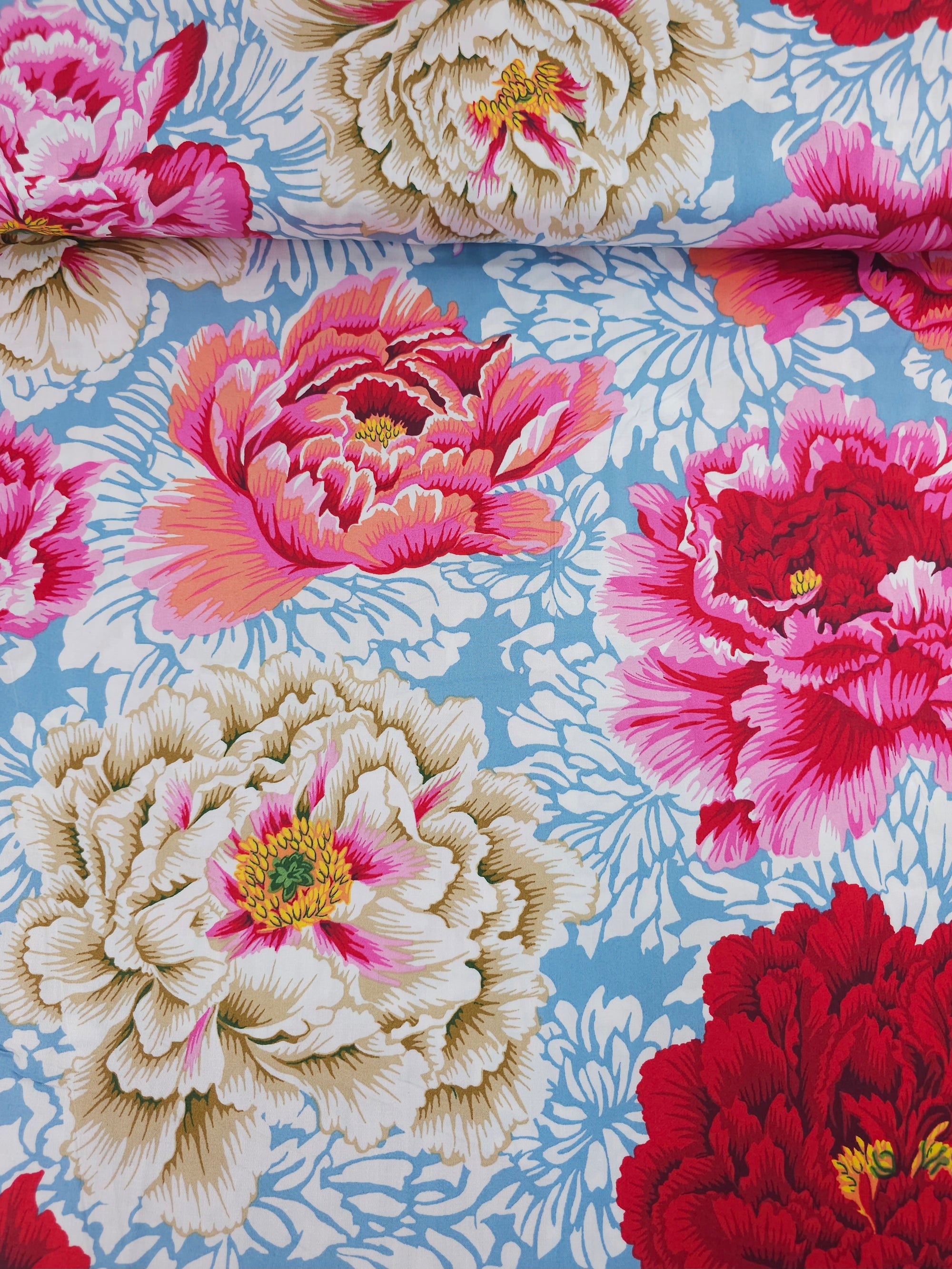 Pink/Red Chrysanthemum Cotton Sateen 108" - Kaffe Fassett *EXTRA WIDE*