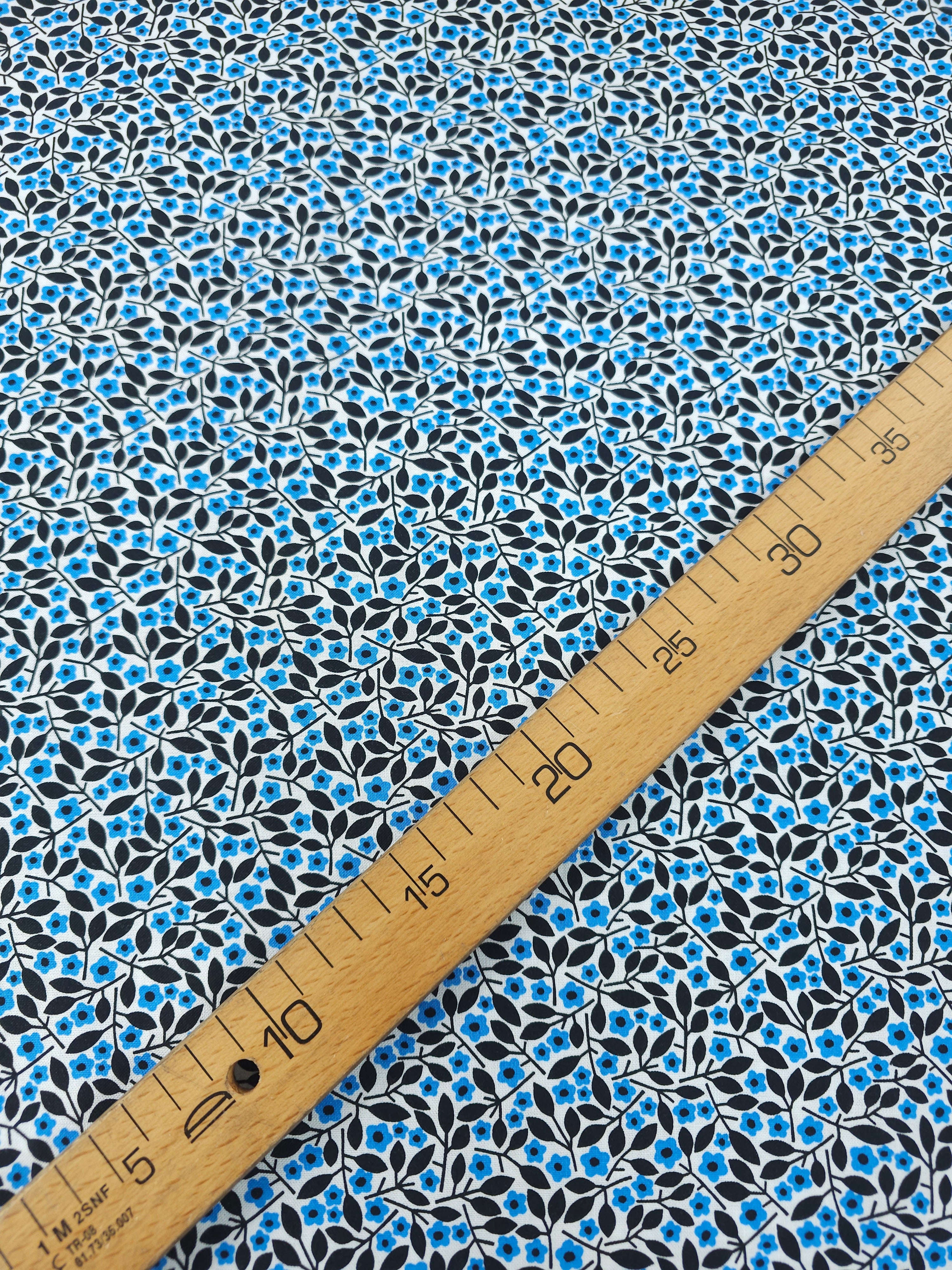 Blue/Black Spinning Floral Petal 100% Cotton