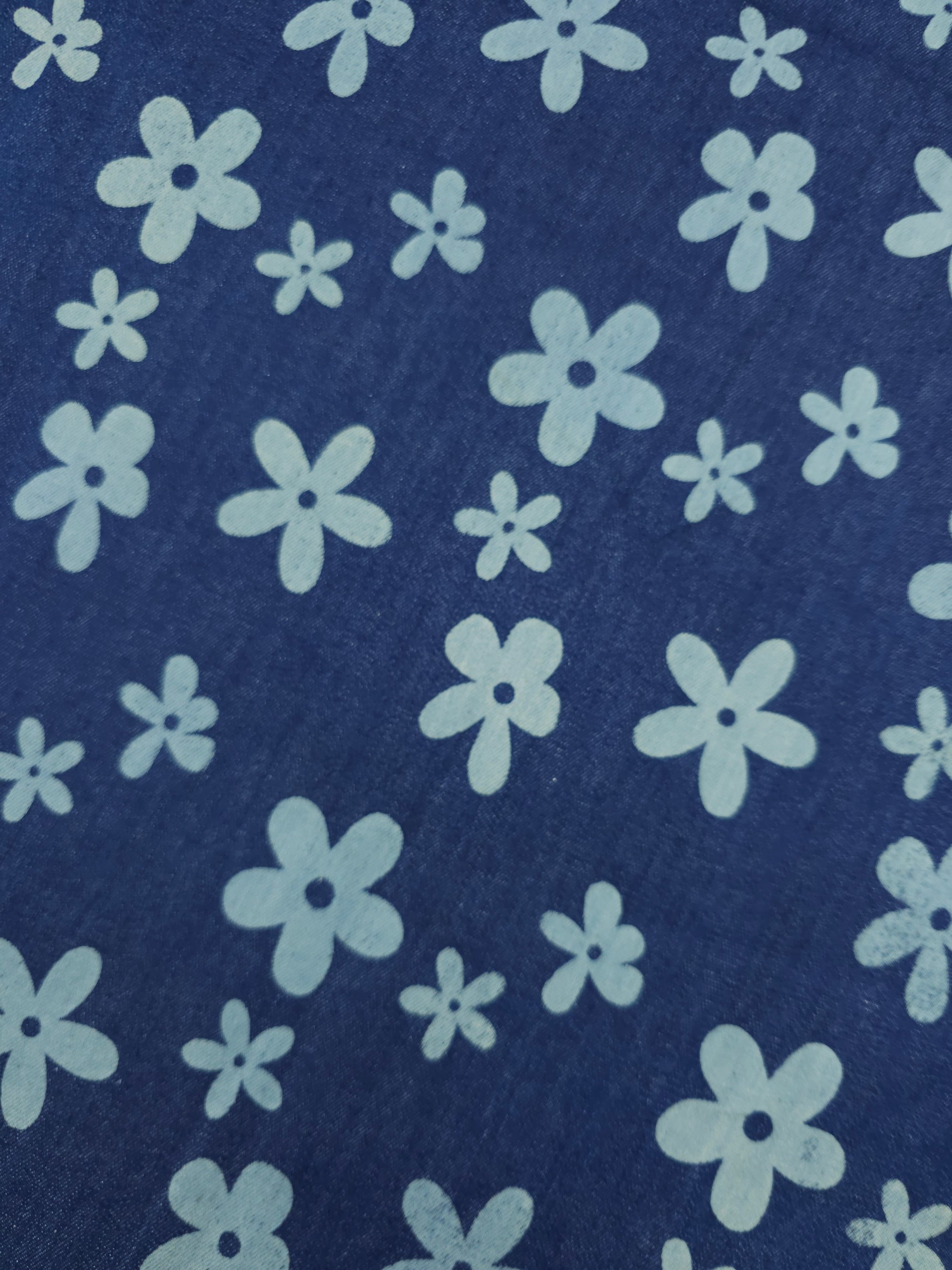 Indigo Navy Quirky Daisy Floral Denim