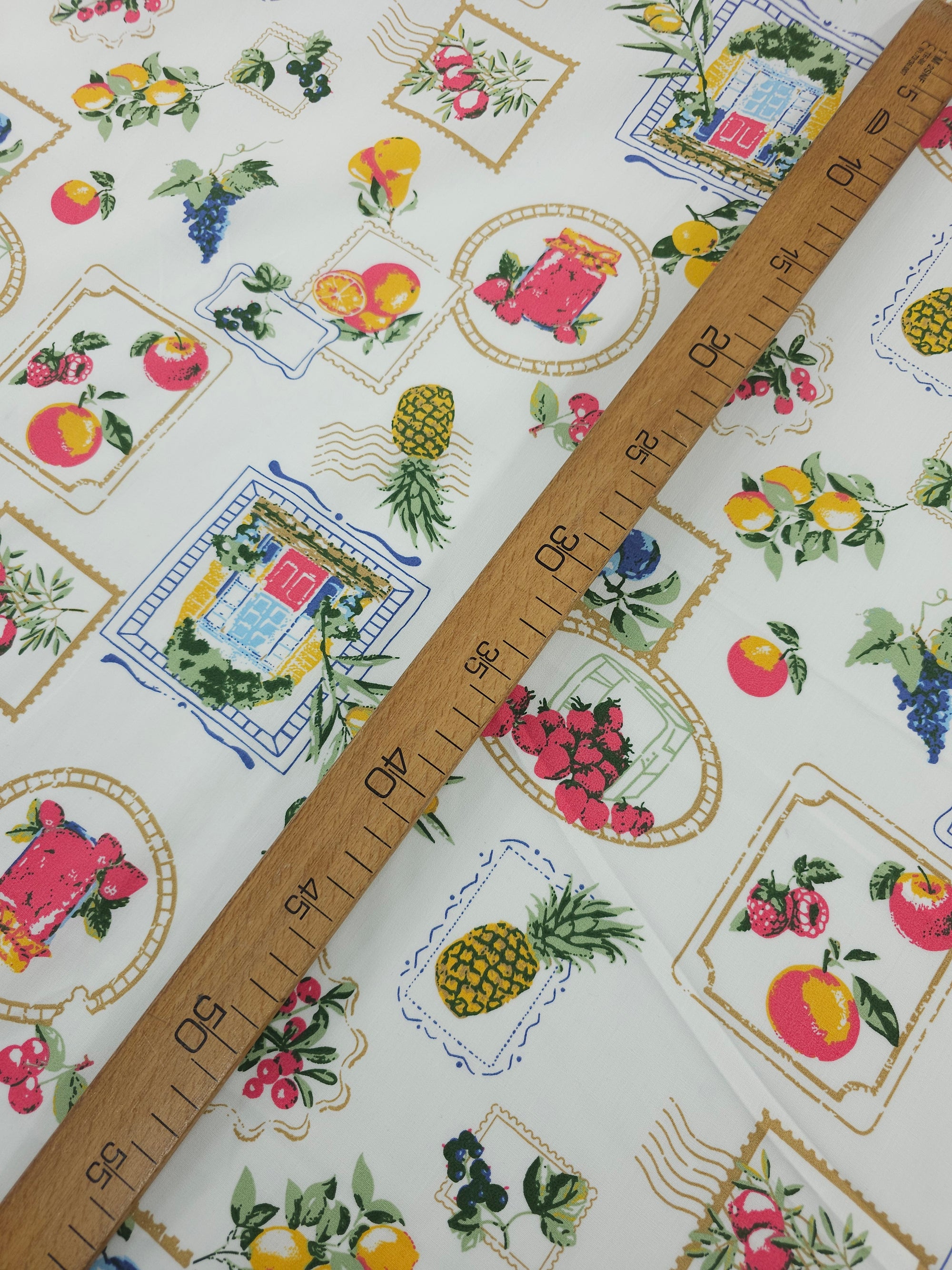 Retro Postcard Fruit Stamp Cotton Poplin